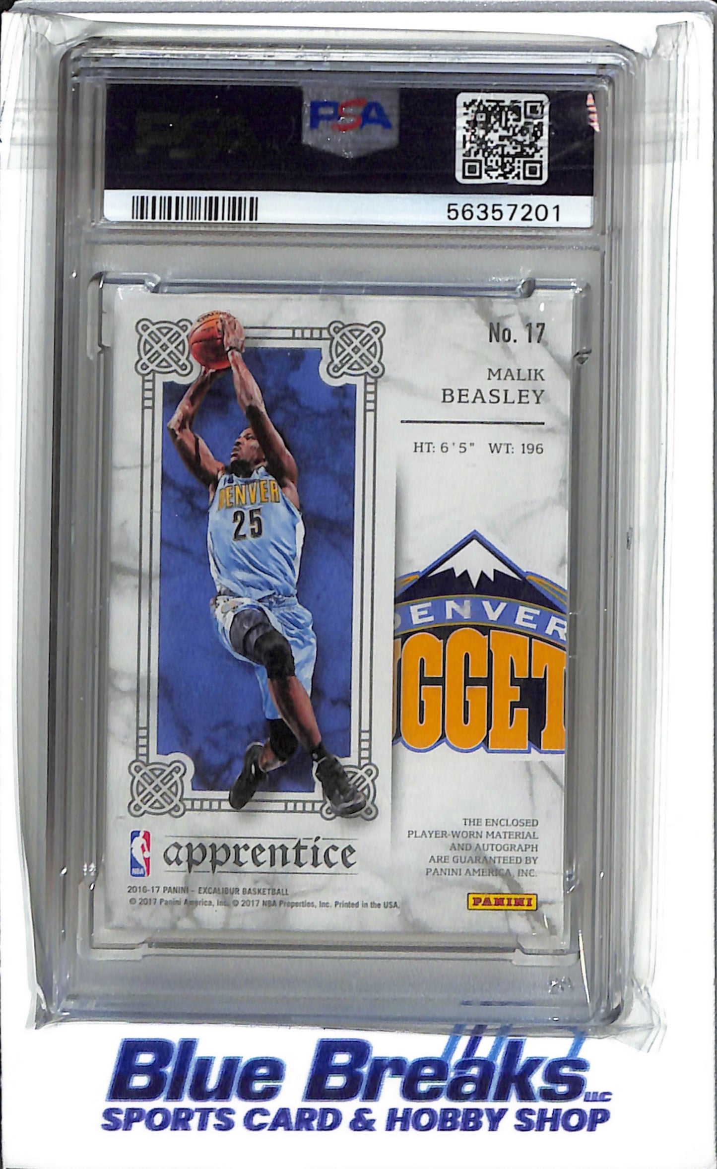 2016 Panini - Excalibur - Apprentice - Signature Shield Relic - Malik Beasley - #17 - PSA 9 - basketball - Nuggets