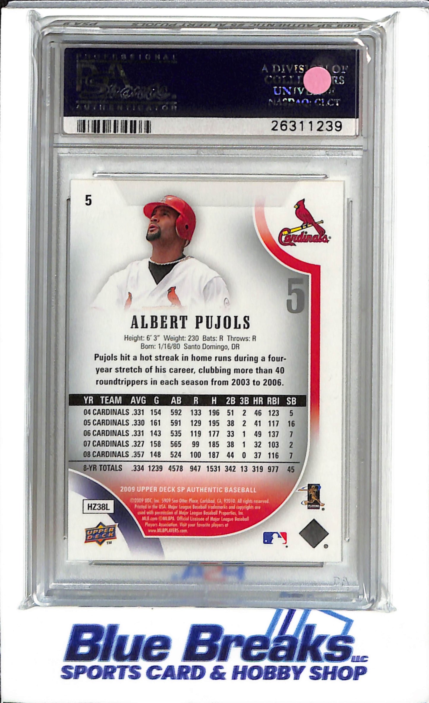 2009 Upper Deck SP Authentic - Albert Pujols - #5 - PSA 9 - Baseball - Cardinals