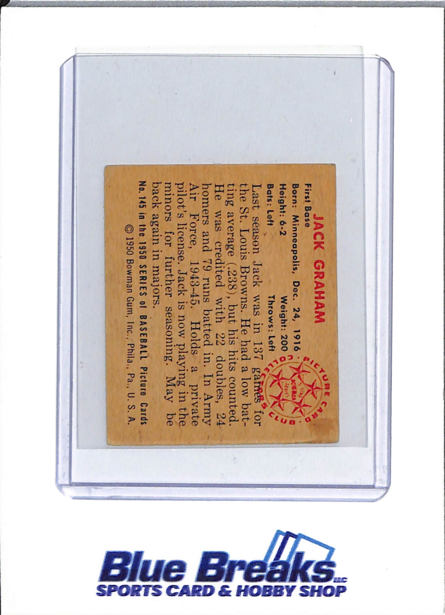 1950 Bowman - Jack Graham - #145 - baseball - Browns/Orioles