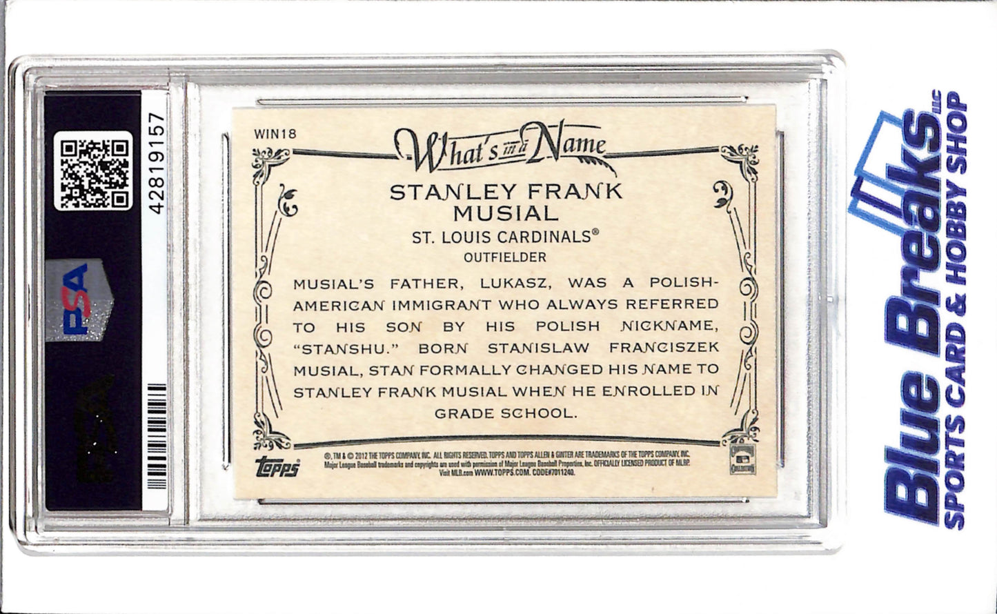2012 Topps A&G - What's in a Name - Stanley Frank Musial - #WIN18 - PSA 10 - Baseball - Cardinals