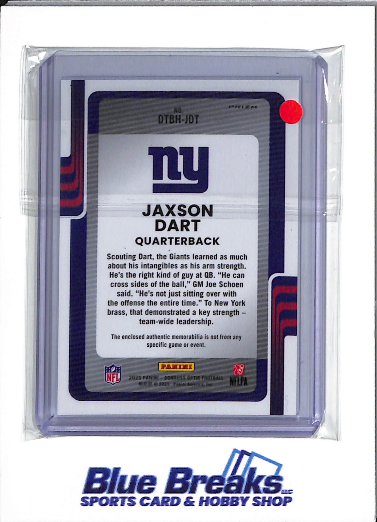 2025 Panini Donruss - Optic Threads Blue Prizim- Jaxson Dart - #DTBH-JDT - Football - Giants