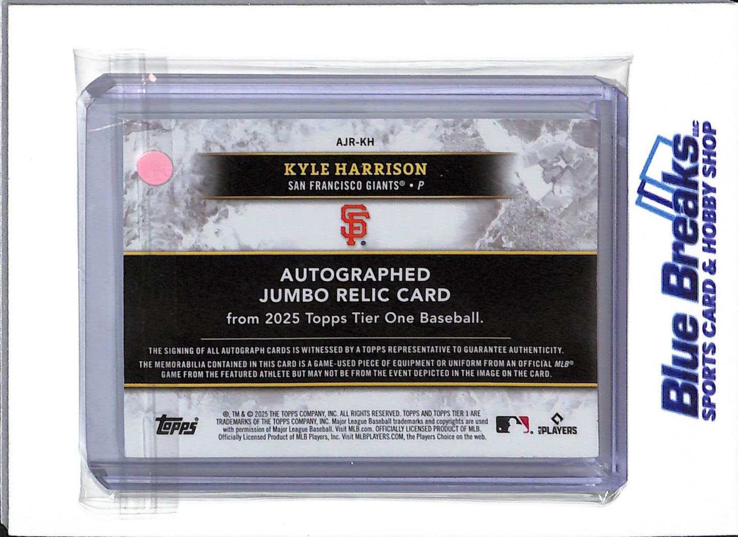 2025 Topps Tier One - Autographed Jumbo Relic Card Green - Kyle Harrison - 34/49 - #AJR-KH - Baseball - Giants