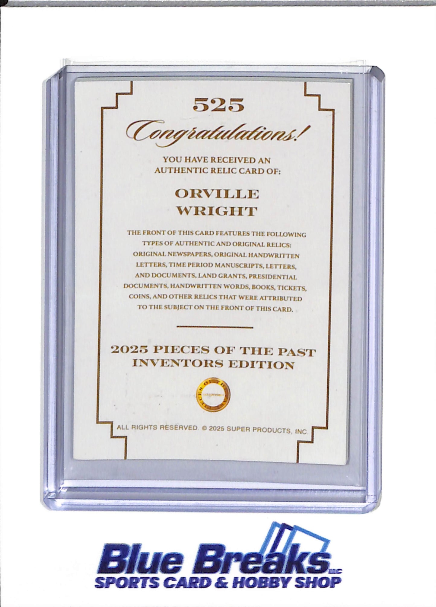 2025 Pieces of The Past - Inventors Edition - Orville Wright - #525