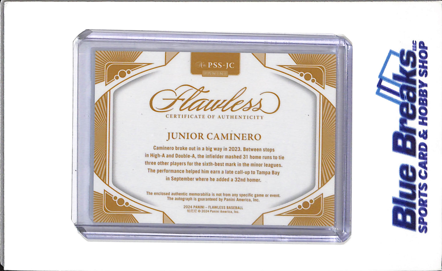 2024 Panini Flawless - Prominent Swath Signatures - Blue - Junior Caminero - 13/15 - #PSS-JC - Baseball - Rays