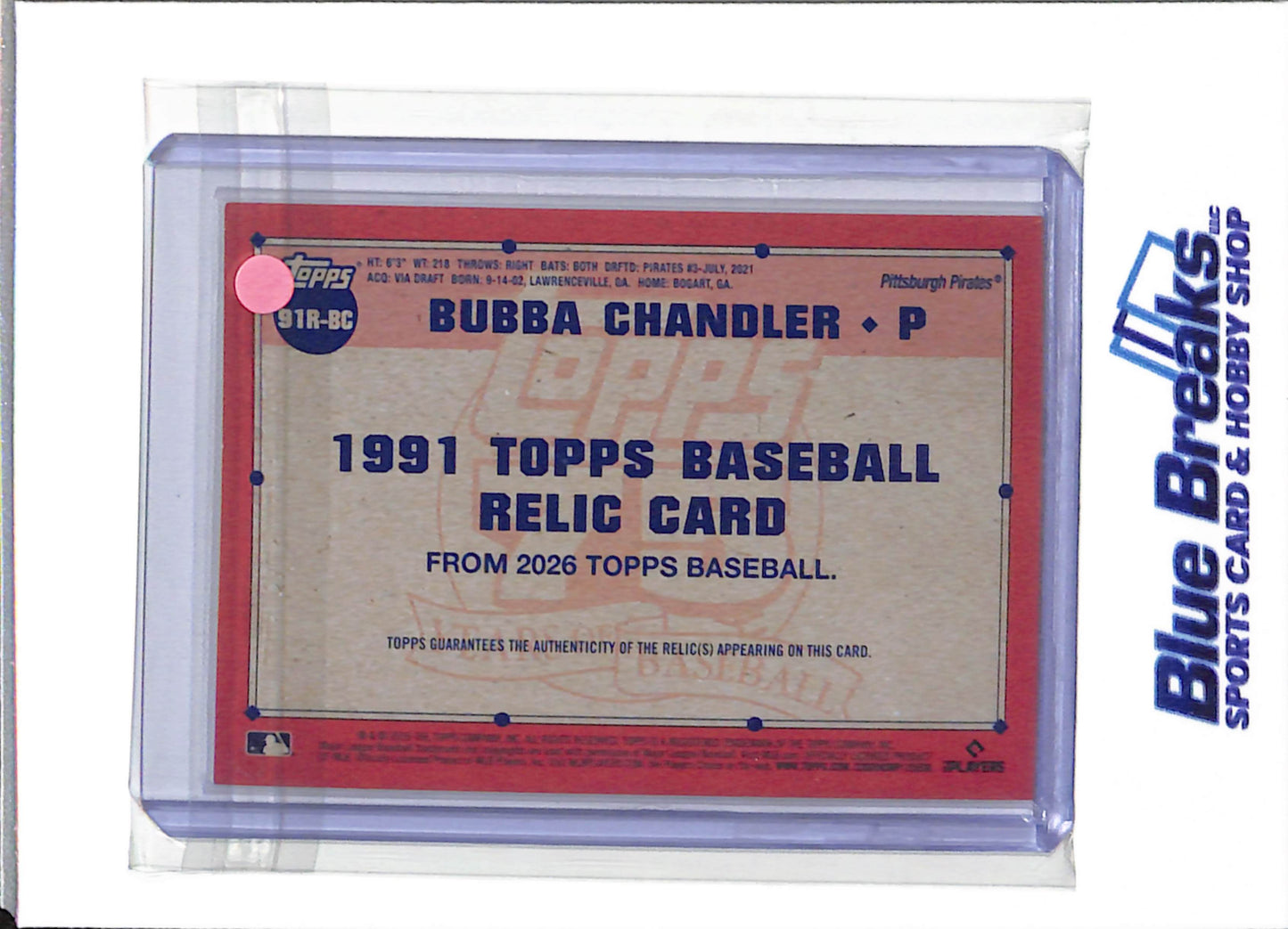 2026 Topps - 75 Years of Baseball - Player Worn Memorabilia - Bubba Chandler - #91R-BC - Baseball - Pirates