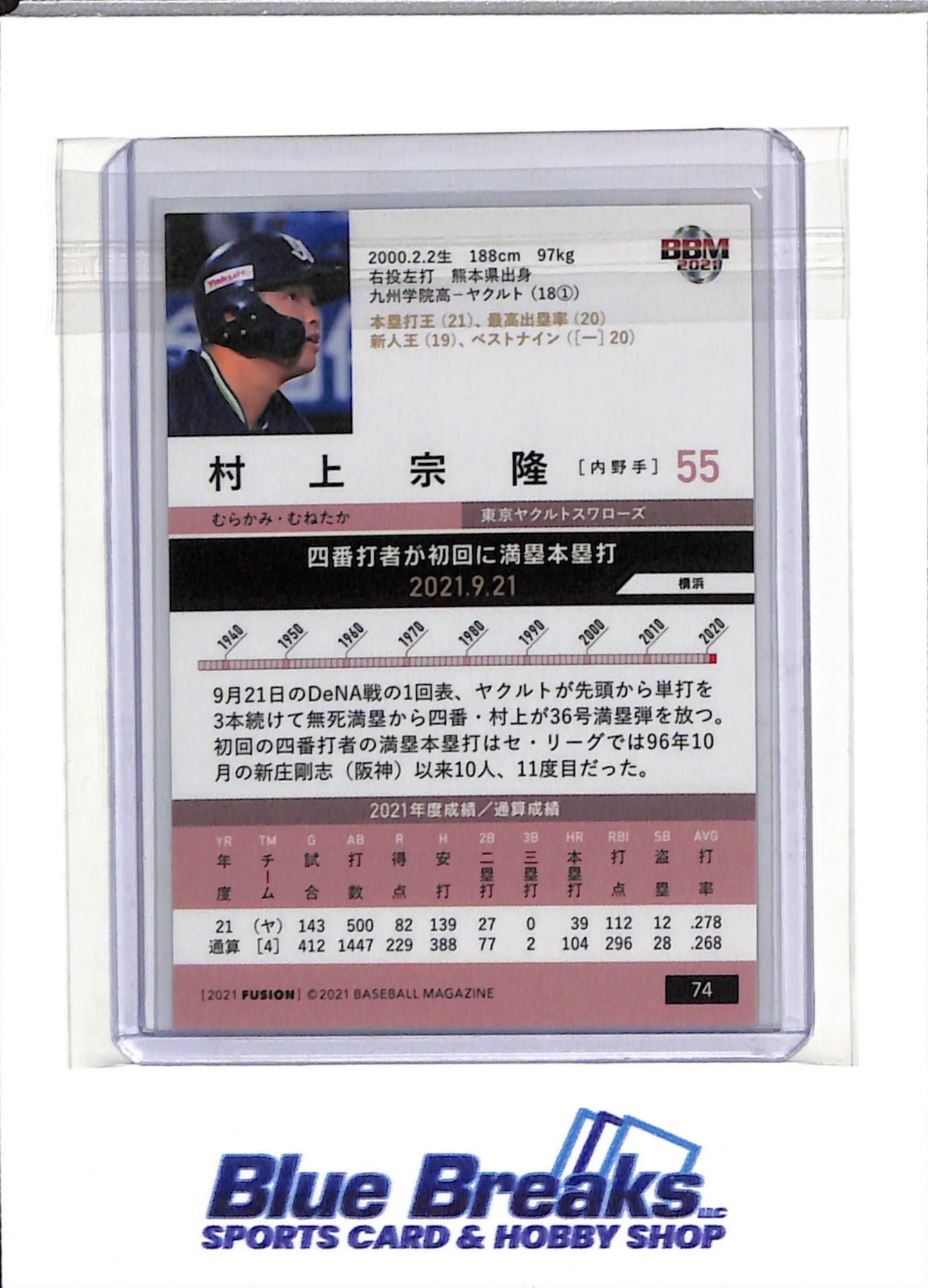2021 BBM - Fusion - Munetaka Murakami - #74 - Baseball - Tokyo Yakult Swallows - White Sox