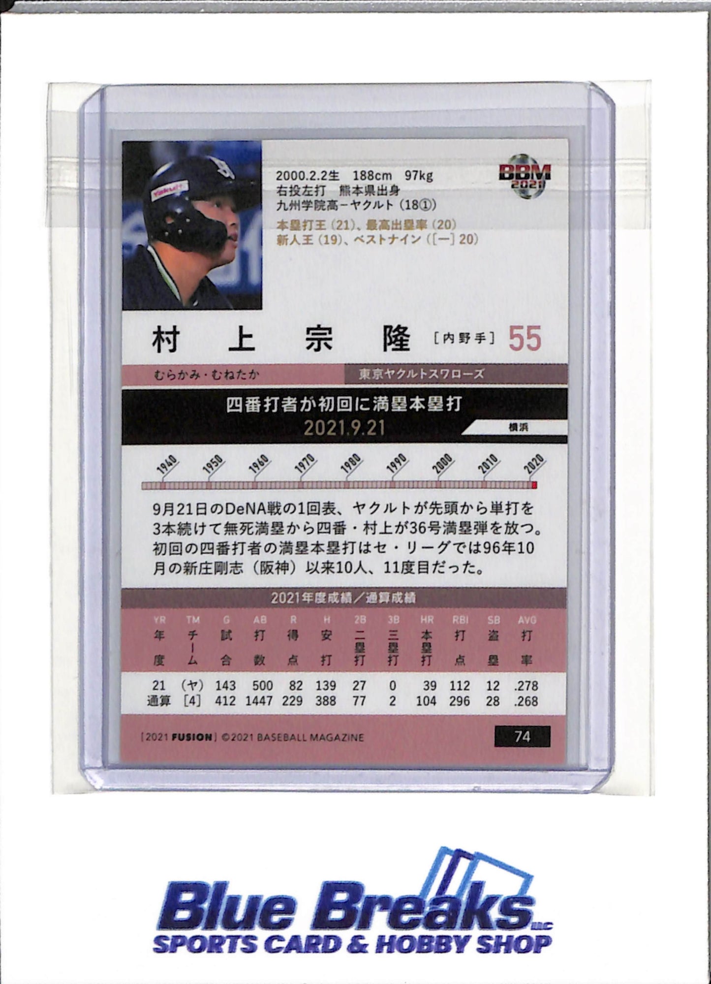 2021 BBM - Fusion - Munetaka Murakami - #74 - Baseball - Yakult Swallows - White Sox