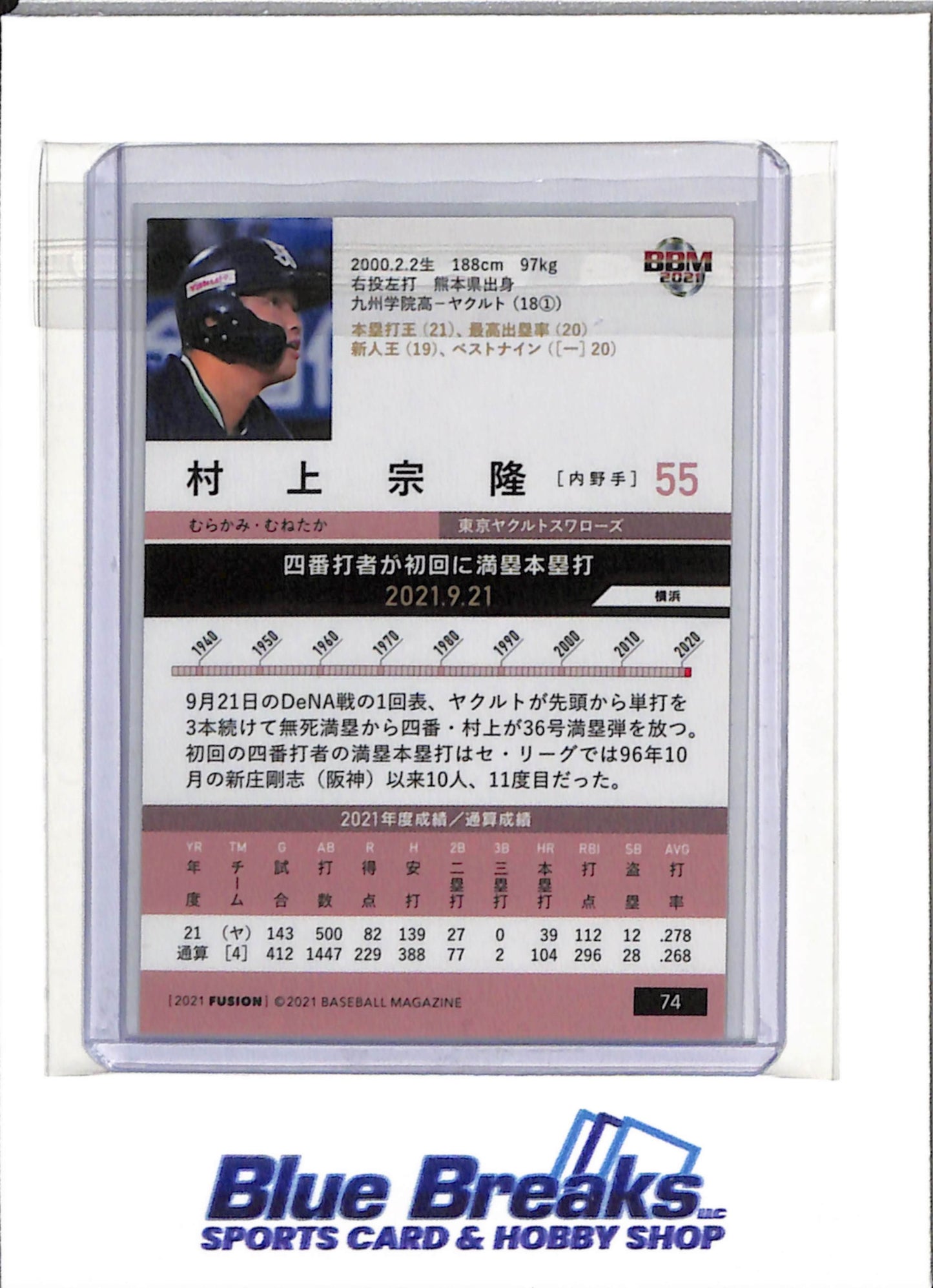 2021 BBM - Fusion - Munetaka Murakami - #74 - Baseball - Yakult Swallows - White Sox