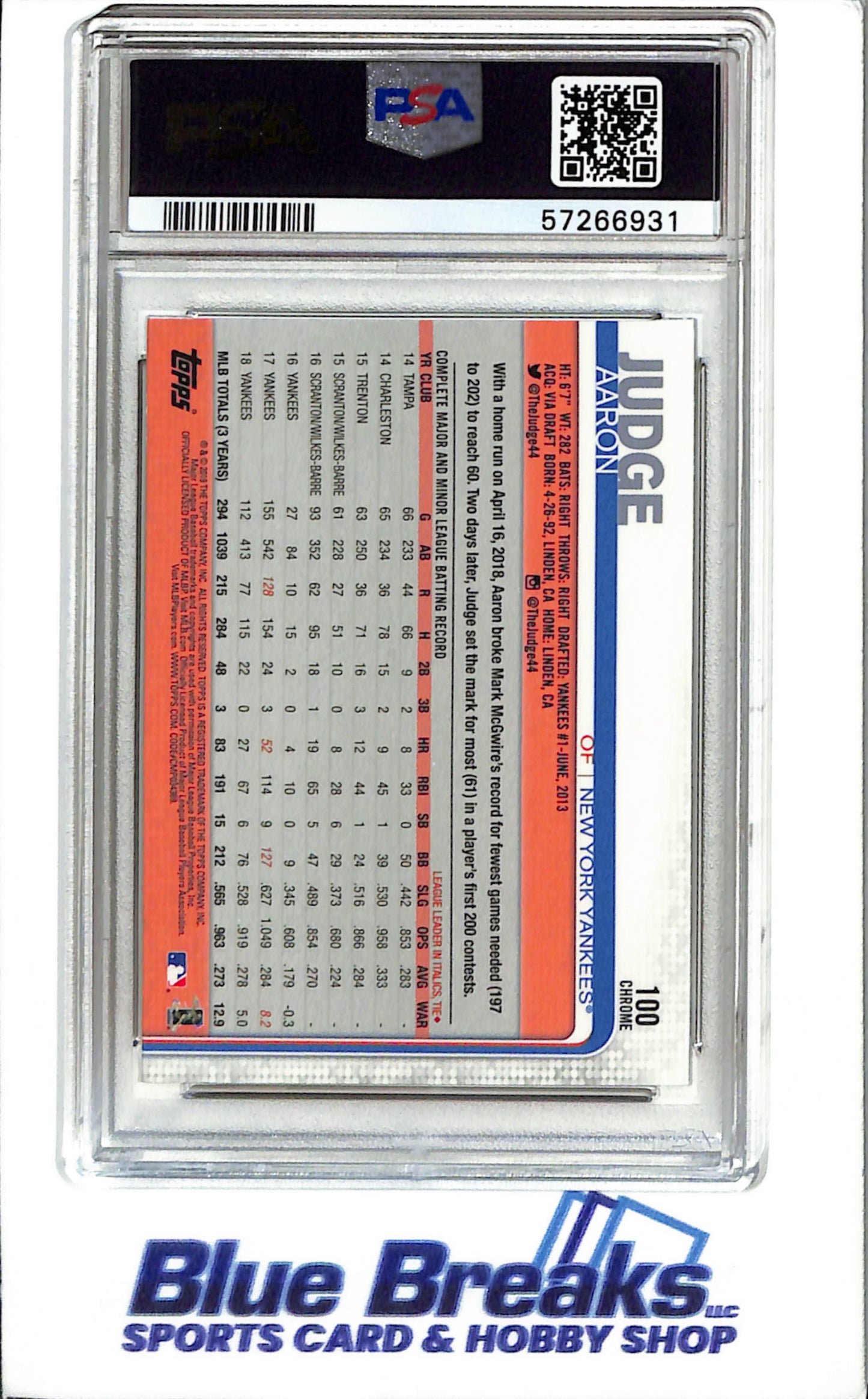2019 - Topps - Chrome - Batting - Prism Refractor - #100 - Baseball - New York Yankees - PSA 9 - drop