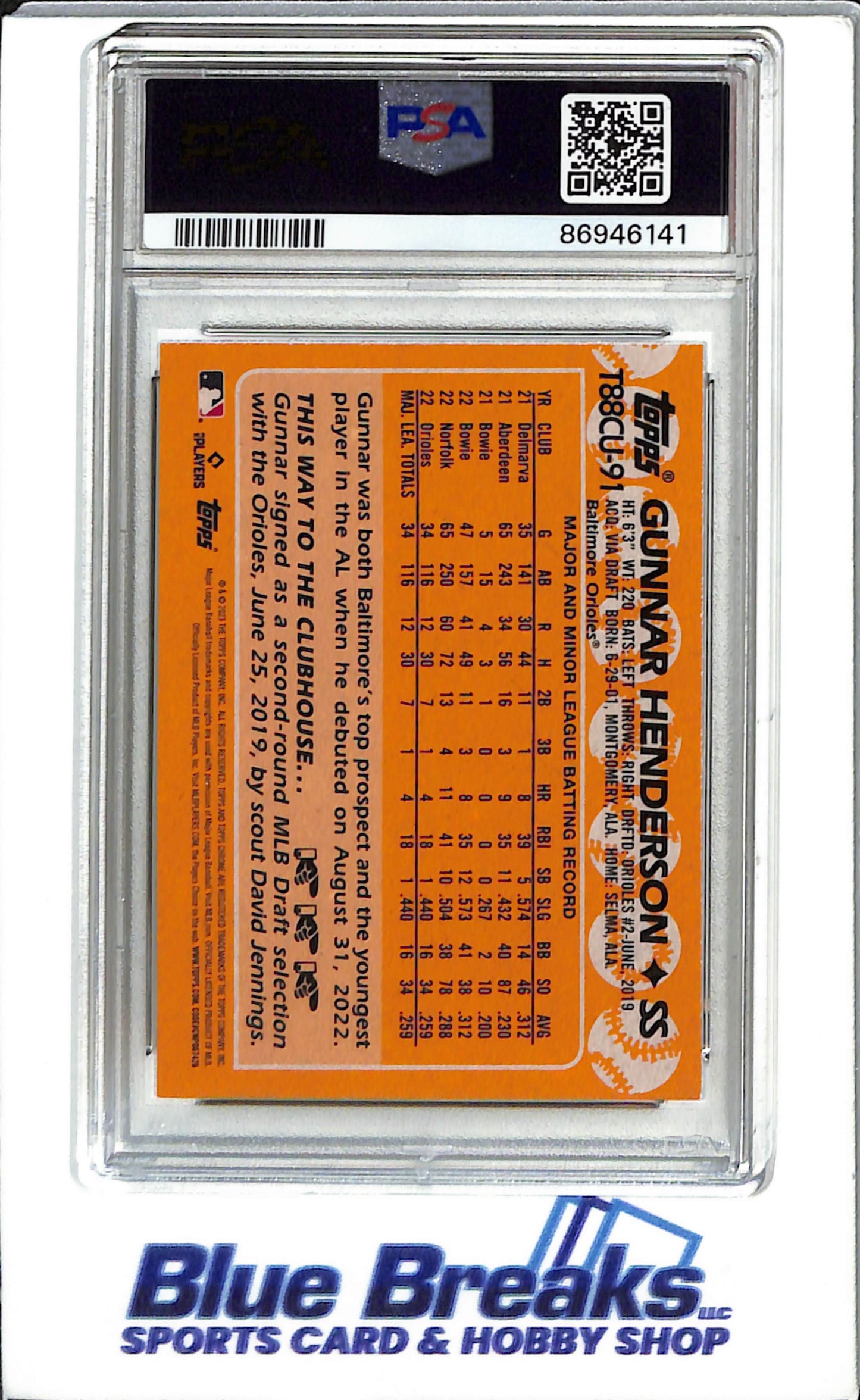 2023 Topps Silver Pack #T88CU91 Gunnar Henderson Baseball Orioles Update PSA. 9
