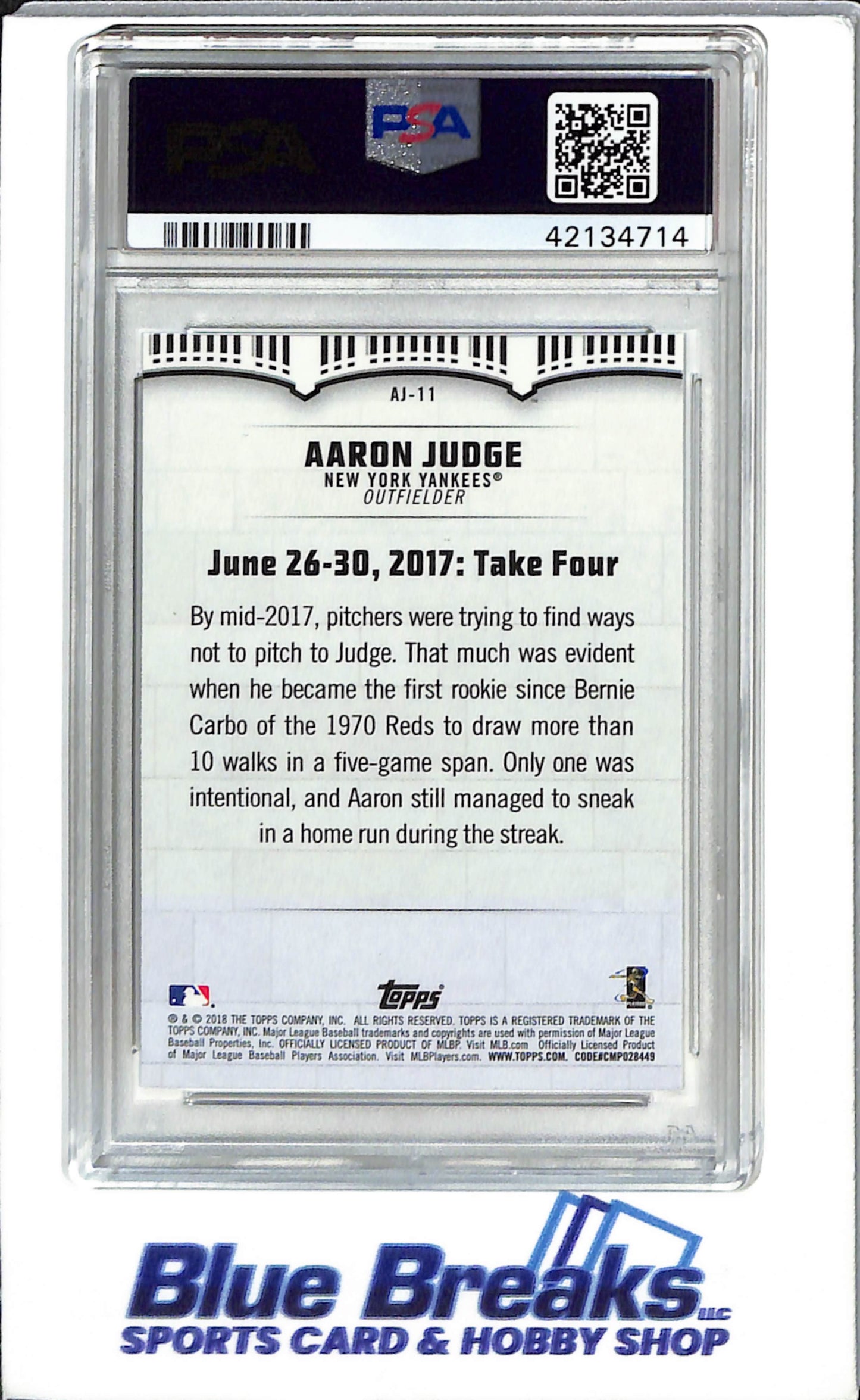 2018 Topps - Aaron Judge Highlights - Blue - Aaron Judge - #AJ-11 - PSA 9 - Baseball - New York Yankees