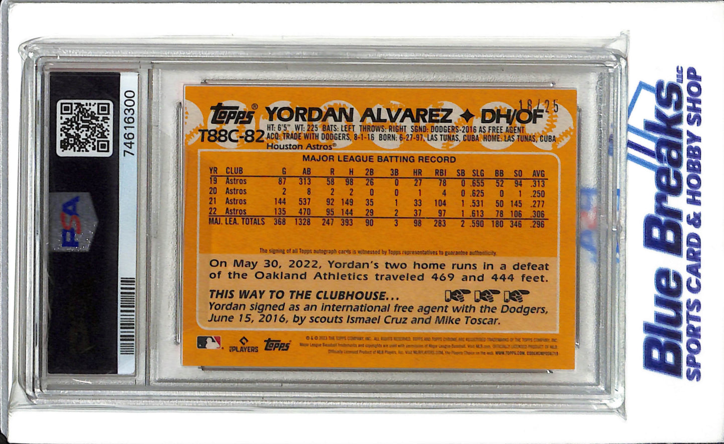2023 Topps Silver Pack - Auto - Orange Refractor - Yordan Alvarez - 18/25 - #T88C82 - PSA 9 - Baseball - Houston Astros