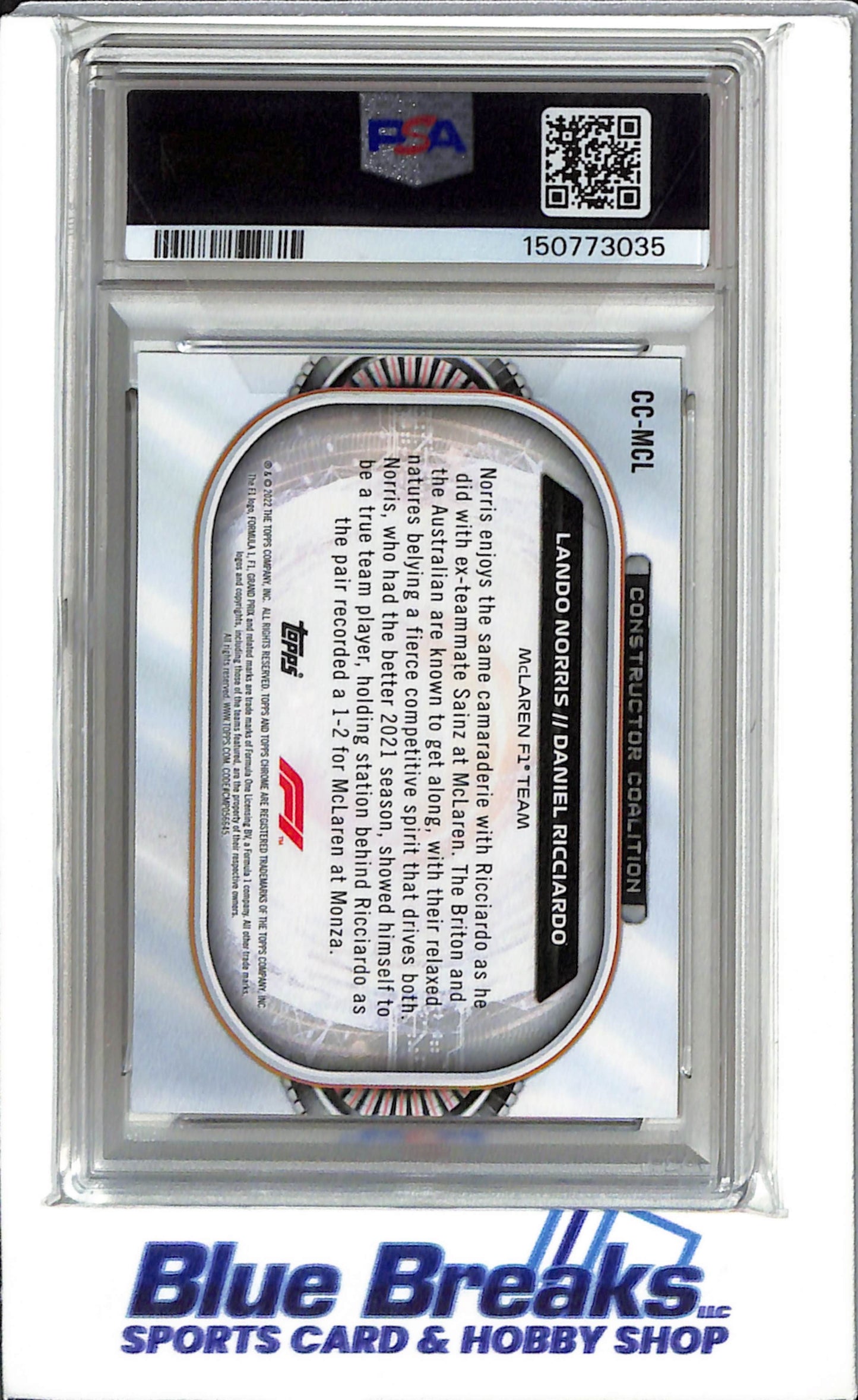 2022 Topps Chrome F1 - Constructors coalition - L. Norris D. Ricciardo - #CCMCL - F1- Formula 1 - Racing - PSA 8 - Drop