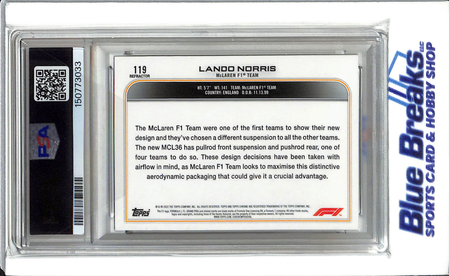 2022 Topps Chrome F1 - Refractor - Lando Norris - #119 - PSA 9 - F1 - Formula 1 - Racing - PSA 9