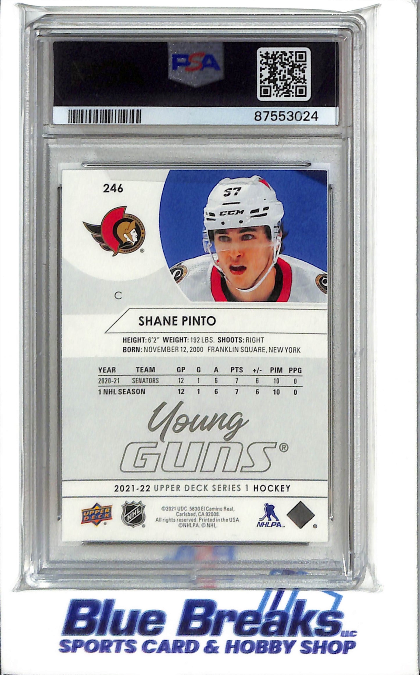 2021 Upper Deck - Shane Pinto - #246 - Hockey - Senators - PSA 10 - Drop
