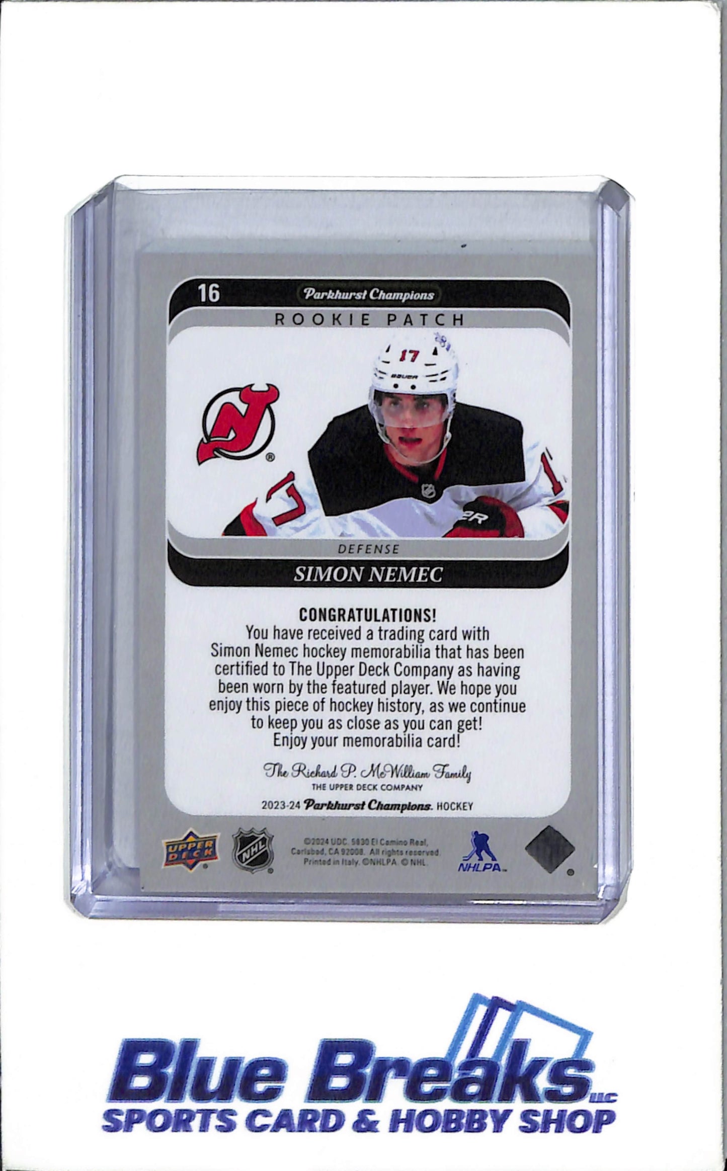 2023-24 Upper Deck - Parkhurst Champions - 3 Cooler Patch 14-25 - Simon Nemec - #16 - hockey - NHL - New Jersey Devils - Drop