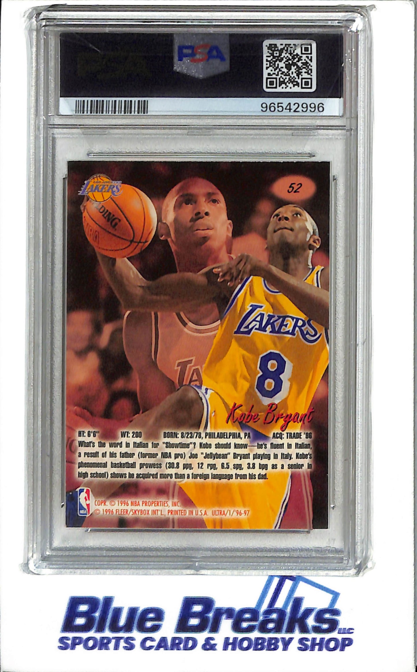 1996 Ultra - Kobe Bryant - #52 - Basketball - Los Angeles Lakers - PSA7 - Drop