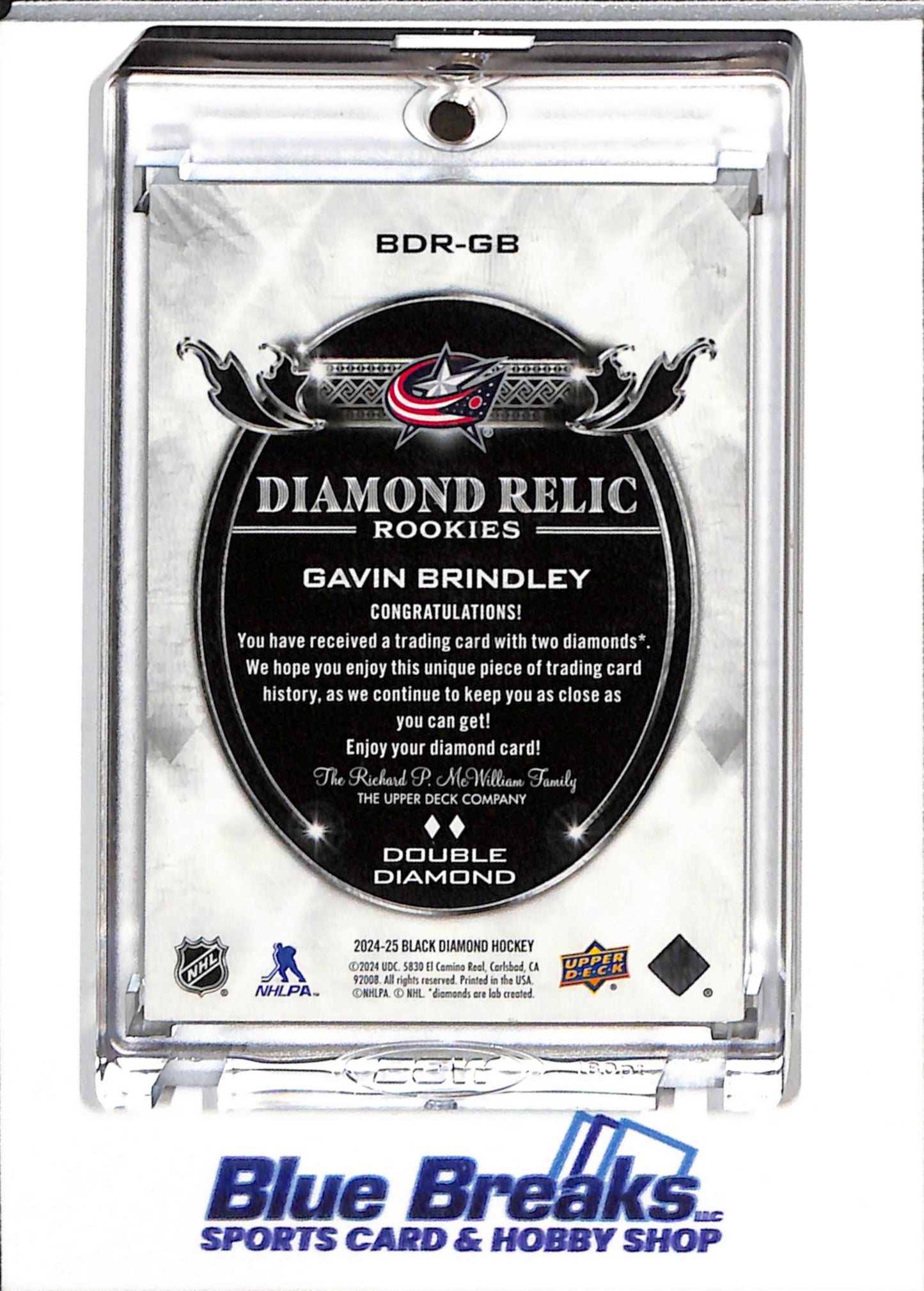 2024-25 Upper Deck - Black Diamond - Diamond Relic Rookie - Silver Foil - Double Diamond - Gavin Brindley - 04/10 - #BDR-GB - Ice Hockey - Blue Jackets - drop