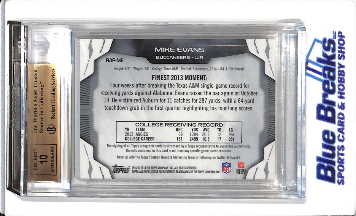 2014 Topps Finest - Rookie Patch Auto - Blue Refractor - Mike Evans - Beckett 9.5 - 05/99 - #RAP-ME - Football - Buccaneers