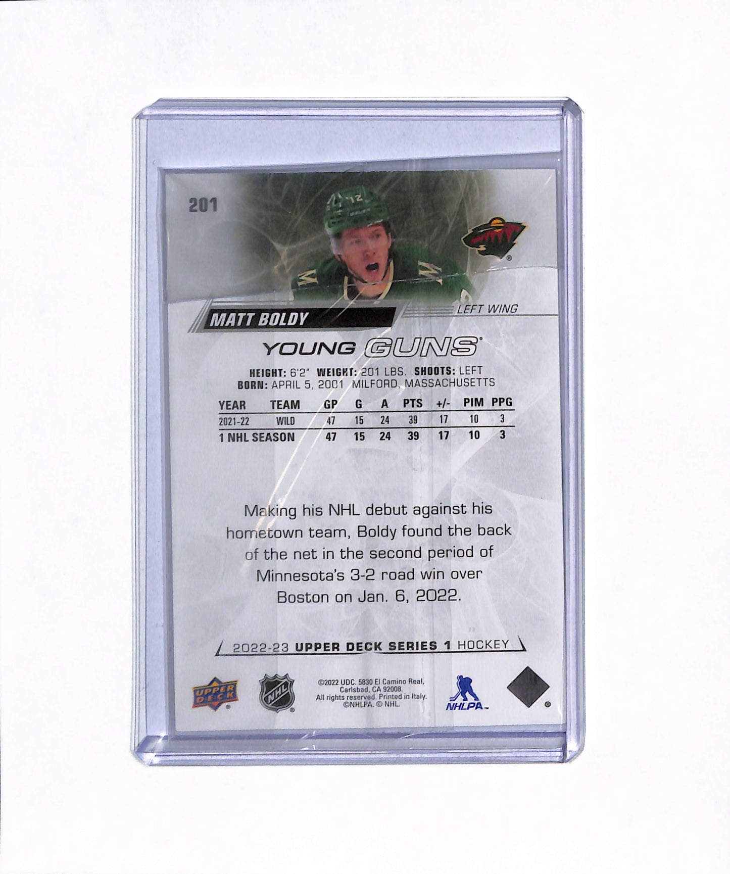 2022 Upper Deck - Series 1 - Young Guns - Oversized - Matt Boldy - #201 - Ice Hockey - Wild - drop
