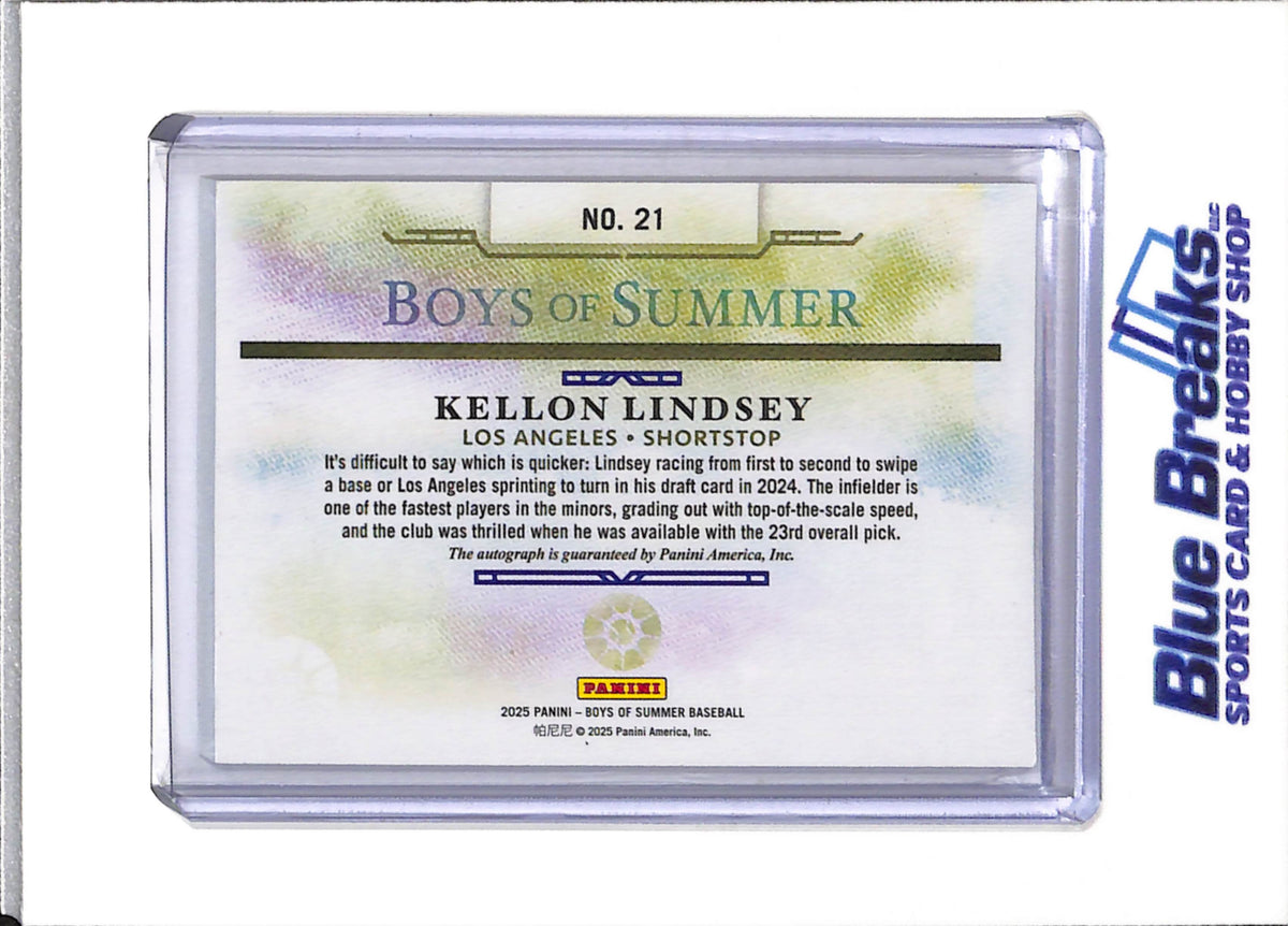 2025 Panini - Boys of Summer - Auto - Kellon Lindsey - 063/199 - #21 - Baseball - Dodgers