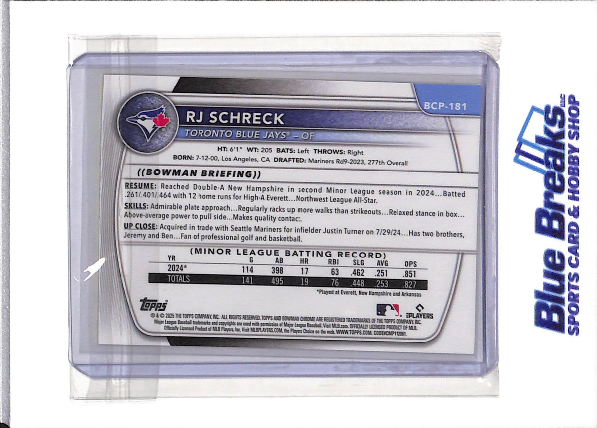2025 Topps - Bowman Chrome - Prospects - Yellow Geometric - RJ Schreck - 13/75 - #BCP-181 - Baseball - Blue Jays
