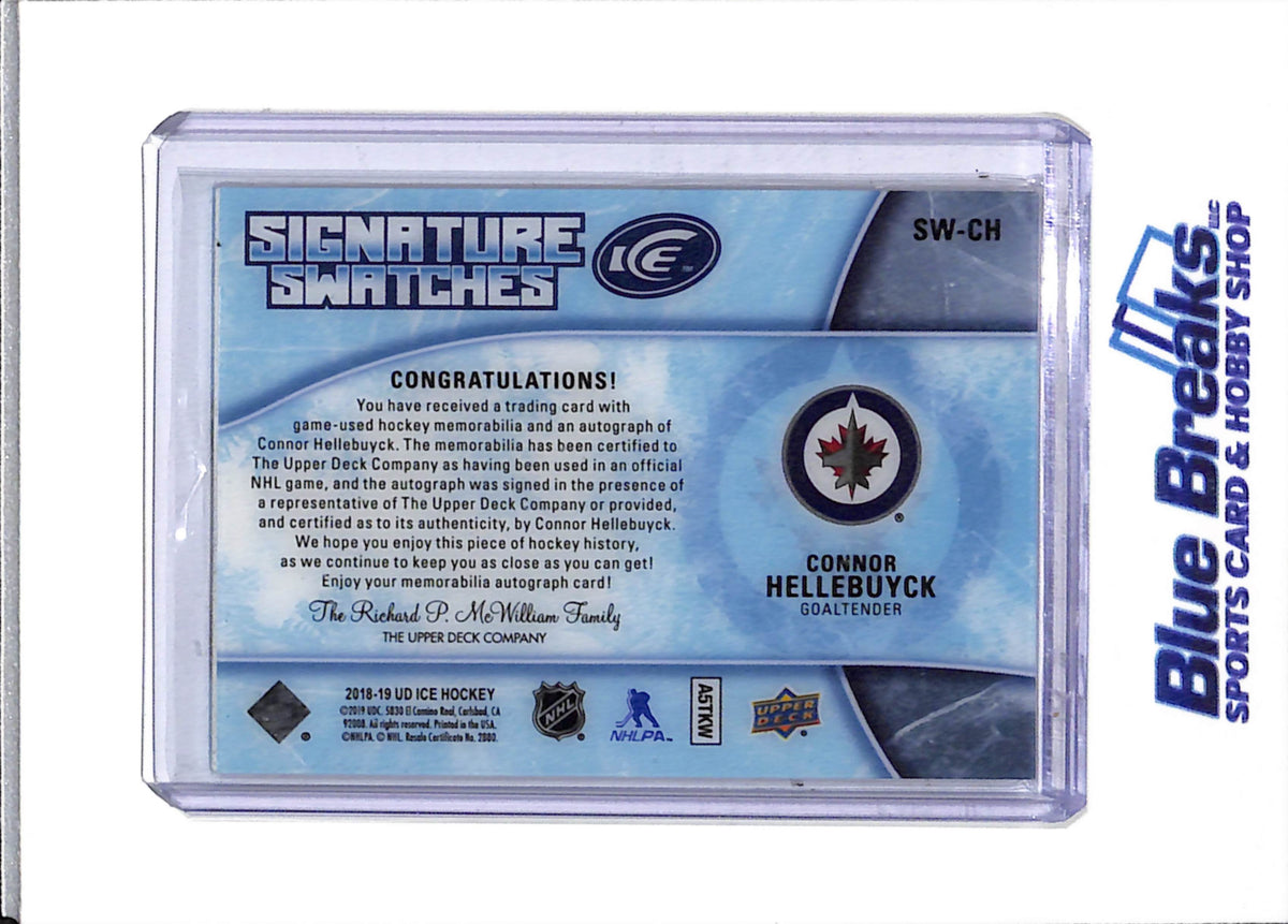 2018-19 Upper Deck - Signature Swatches - Auto - Connor Hellebuyck - 027/150 - #SW-CH - Ice Hockey - Jets
