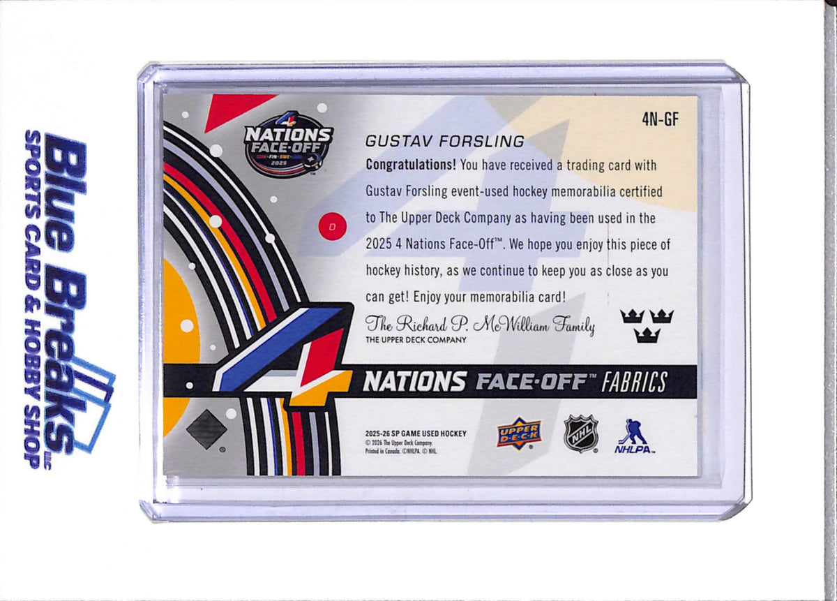 2025-26 Upper Deck - Nations Face Off Fabrics - Game Used Editions - Gustav Forsling - #4N-GF - Ice Hockey - Sweden