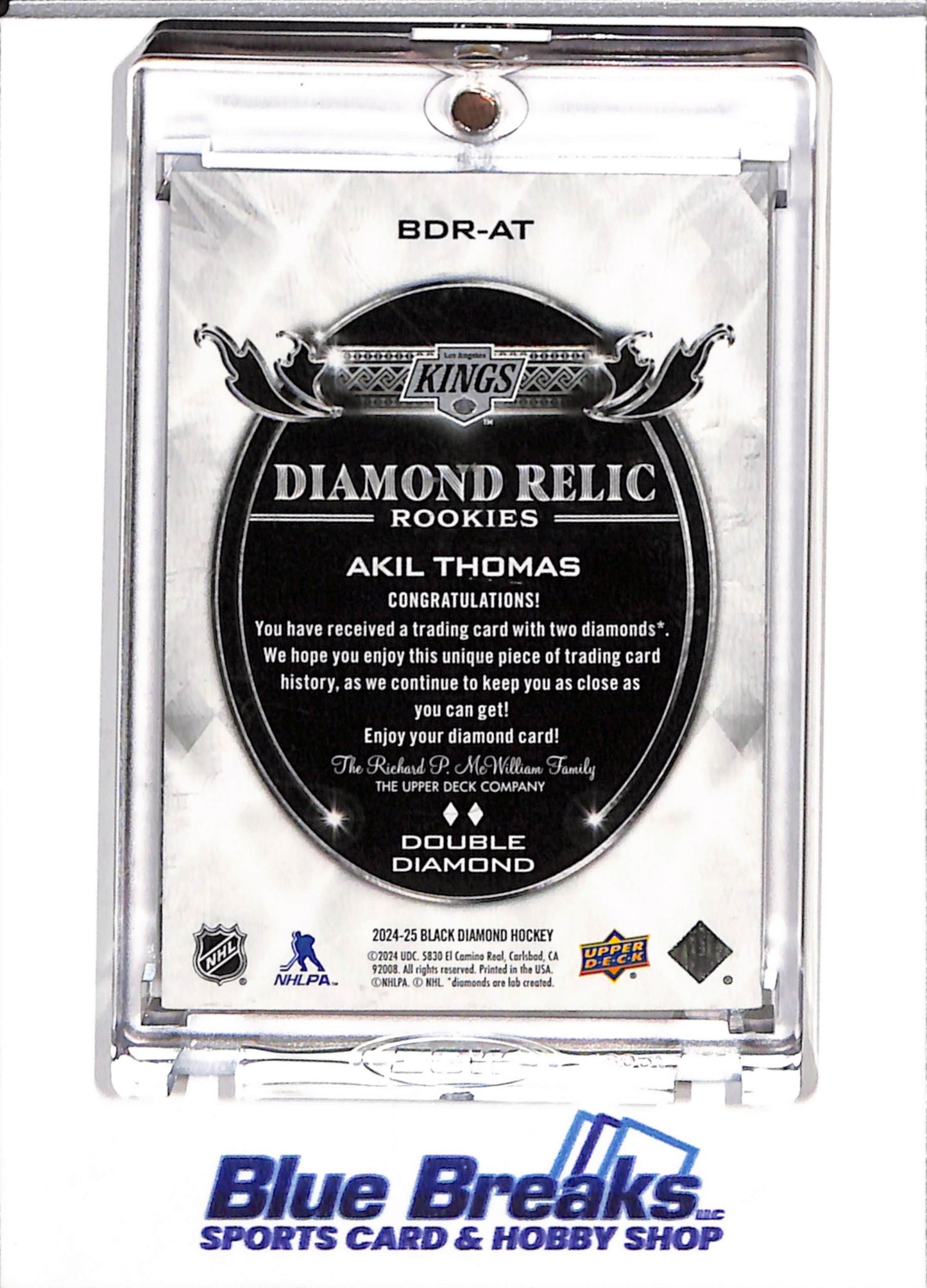 2024-25 Upper Deck - Black Diamond - Diamond Relic - Double Diamond - Silver Foil - Akil Thomas - 7/9 - #BDR-AT - Ice Hockey - Kings - drop