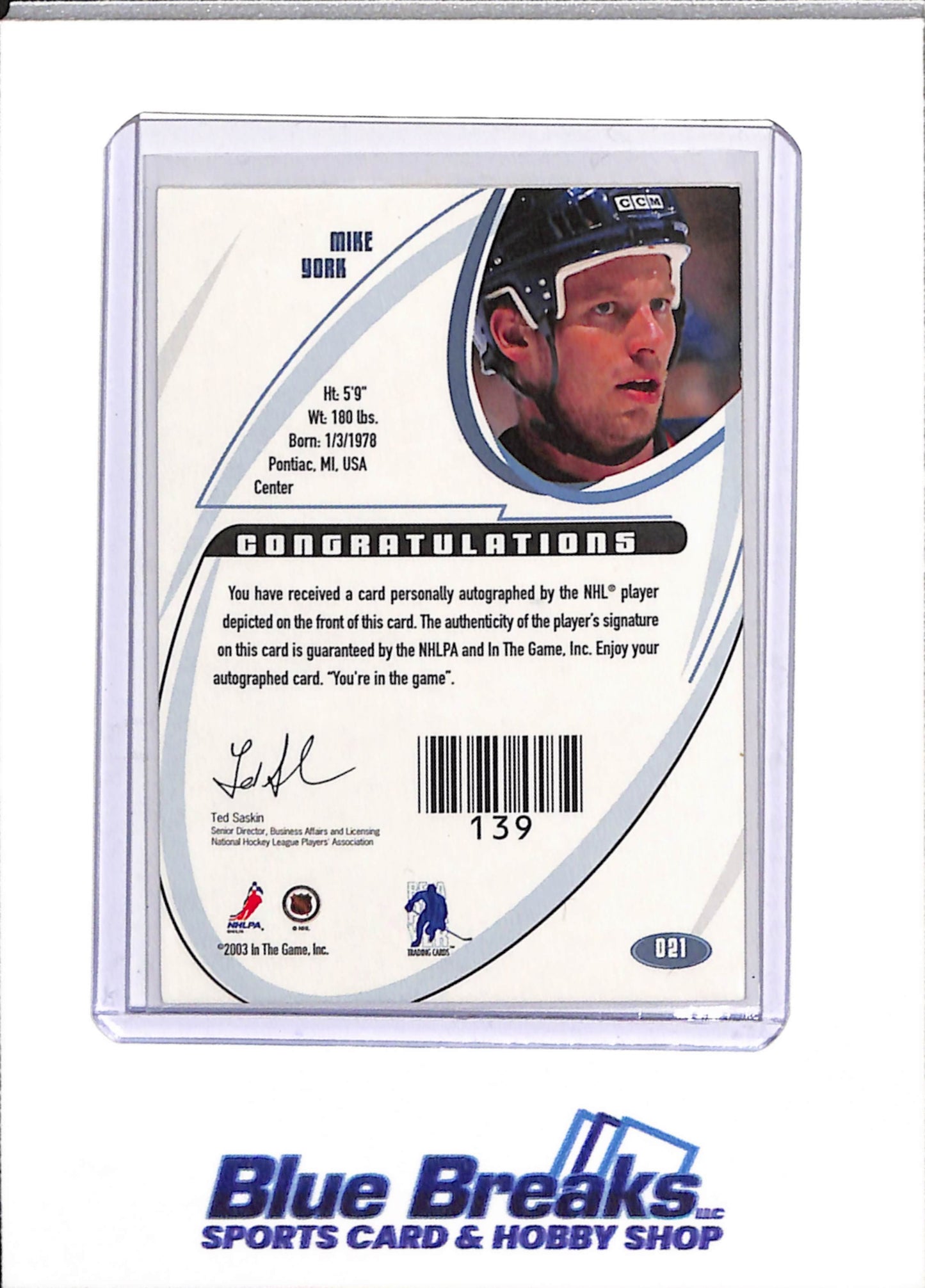 2003 In The Game - Signatures - Auto - Mike York - #D21 - Ice Hockey - Oilers - drop