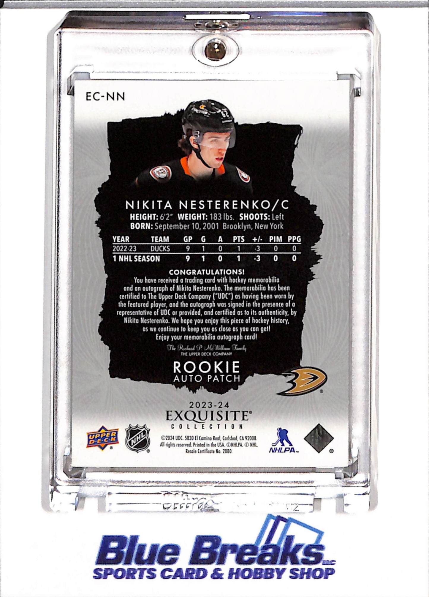 2023-24 Upper Deck - Exquisite Collection - Rookie Auto Patch - Nikita Nesterenko - 47/62 - #EC-NN - Ice Hockey - Ducks - drop