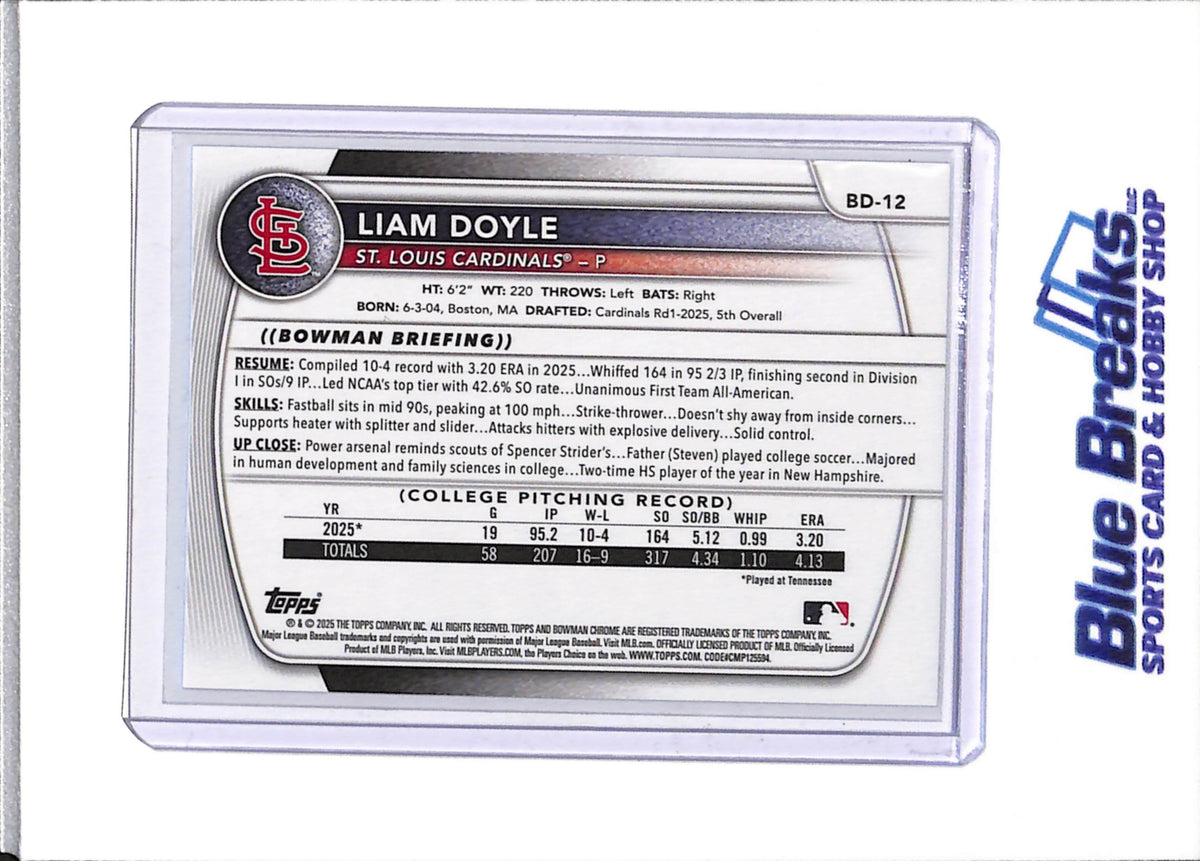 2025 Bowman - 1st Bowman - Prospects - Liam Doyle - 358/499 - #BD-12 - Baseball - Cardinals
