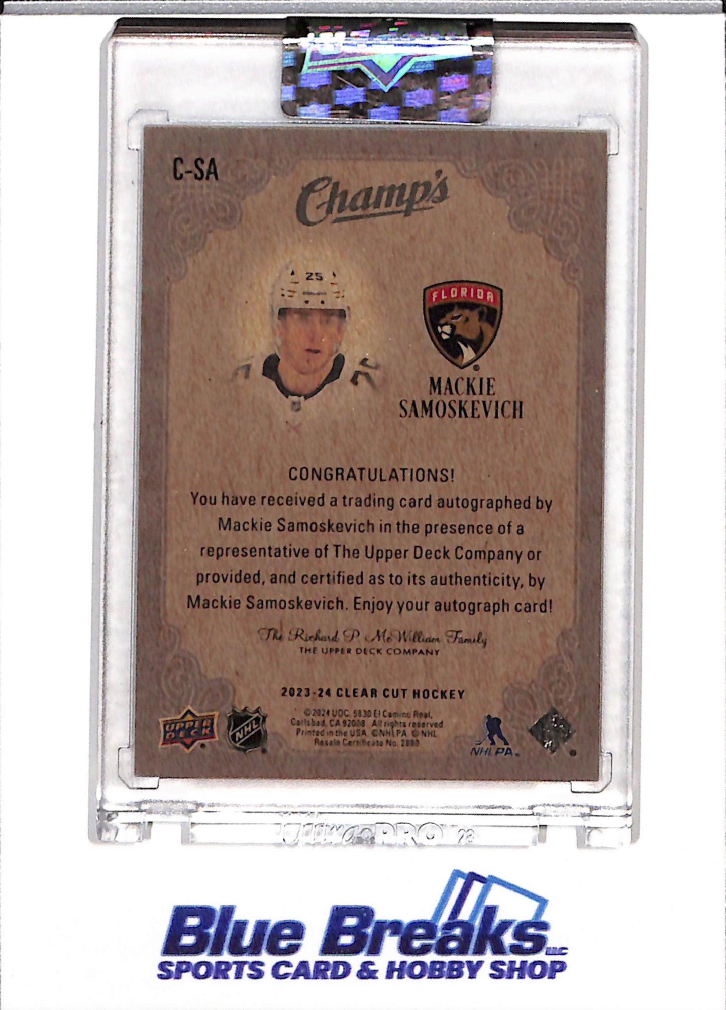 2023-24 Upper Deck - Champs - Auto - Rookie - Mackie Samoskevich - #C-SA - Ice Hockey - Panthers - drop