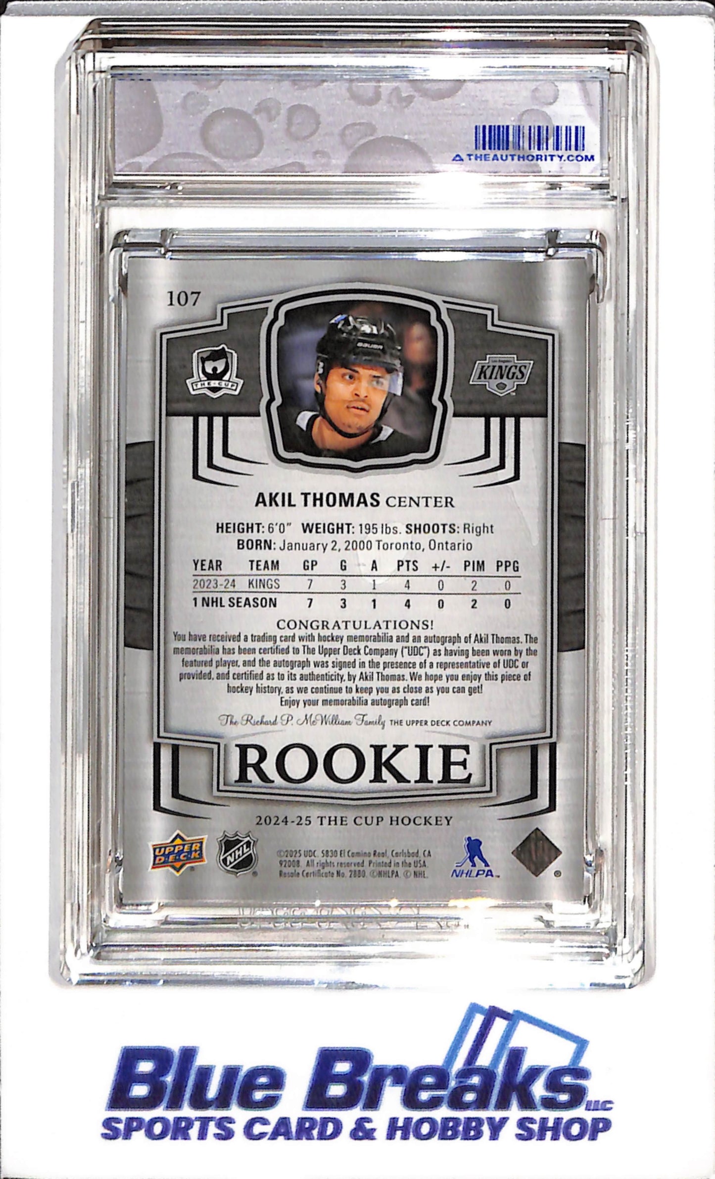 2024-25 Upper Deck - Rookie Auto Patch - The Cup - Base Set - Akil Thomas - 057/249 - #107 - Ice Hockey - Kings - drop
