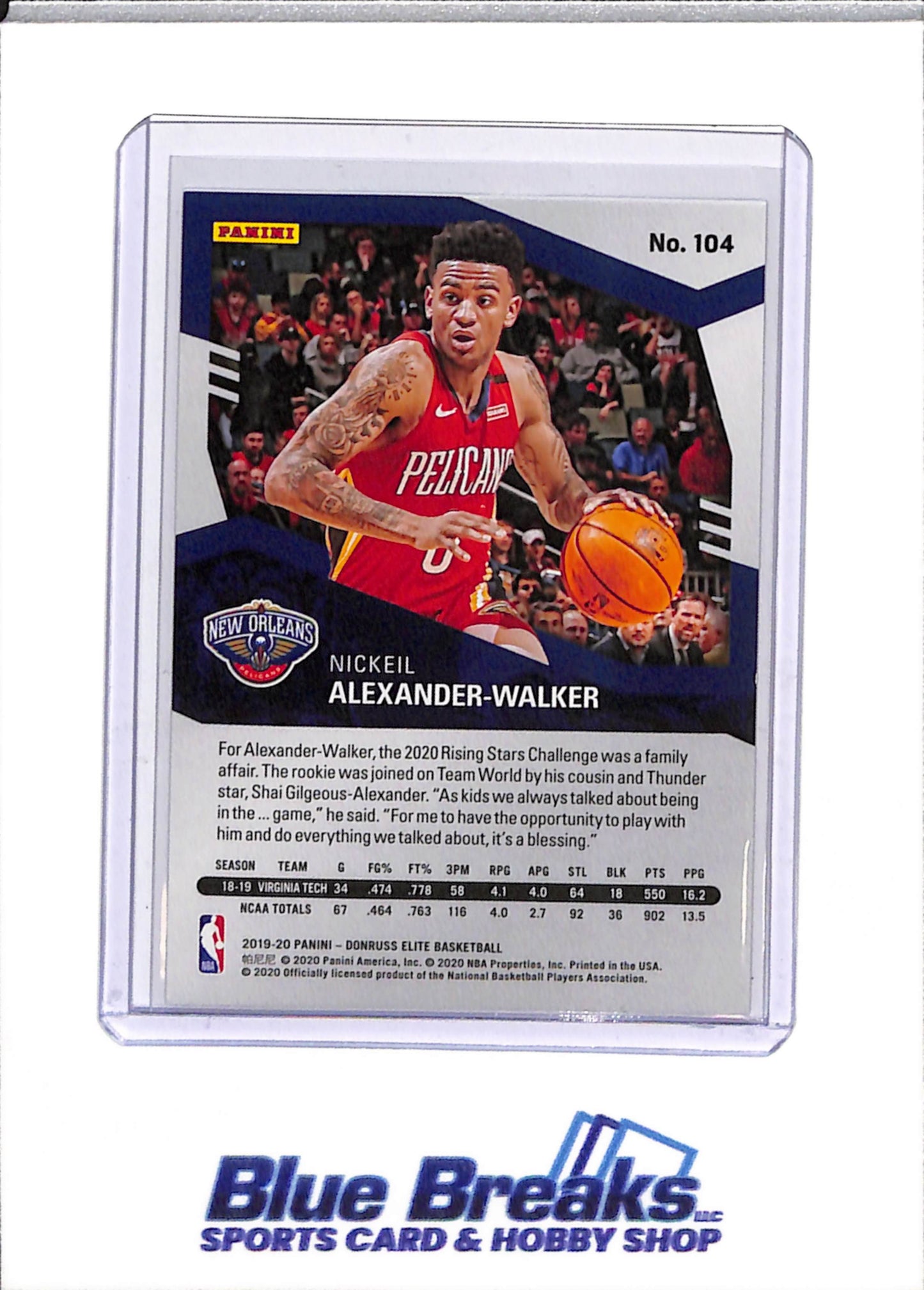 2019-20 Panini - Elite - Rookie Card - Purple Foil - Nickeil Alexander-Walker - 09/49 - #104 - Basketball - Pelicans - drop