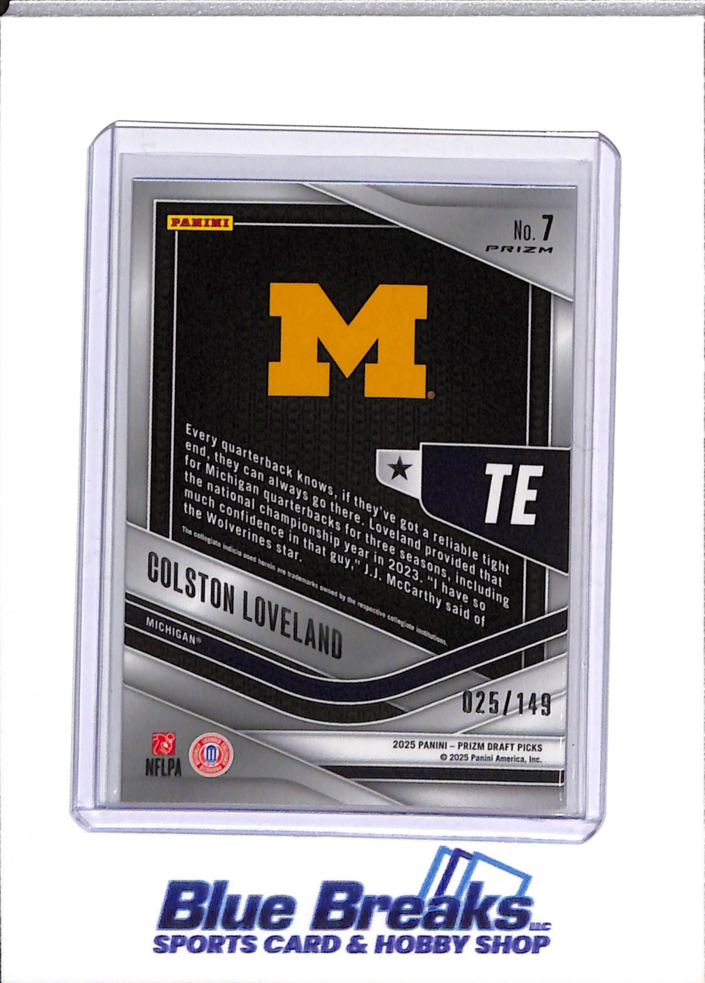 2025 Panini - Prizm Draft Picks - Trophy Hunting - Rookie Card - Blue Cracked Ice - Colston Loveland - 025/149 - #7 - Football - UofM Wolverines - drop