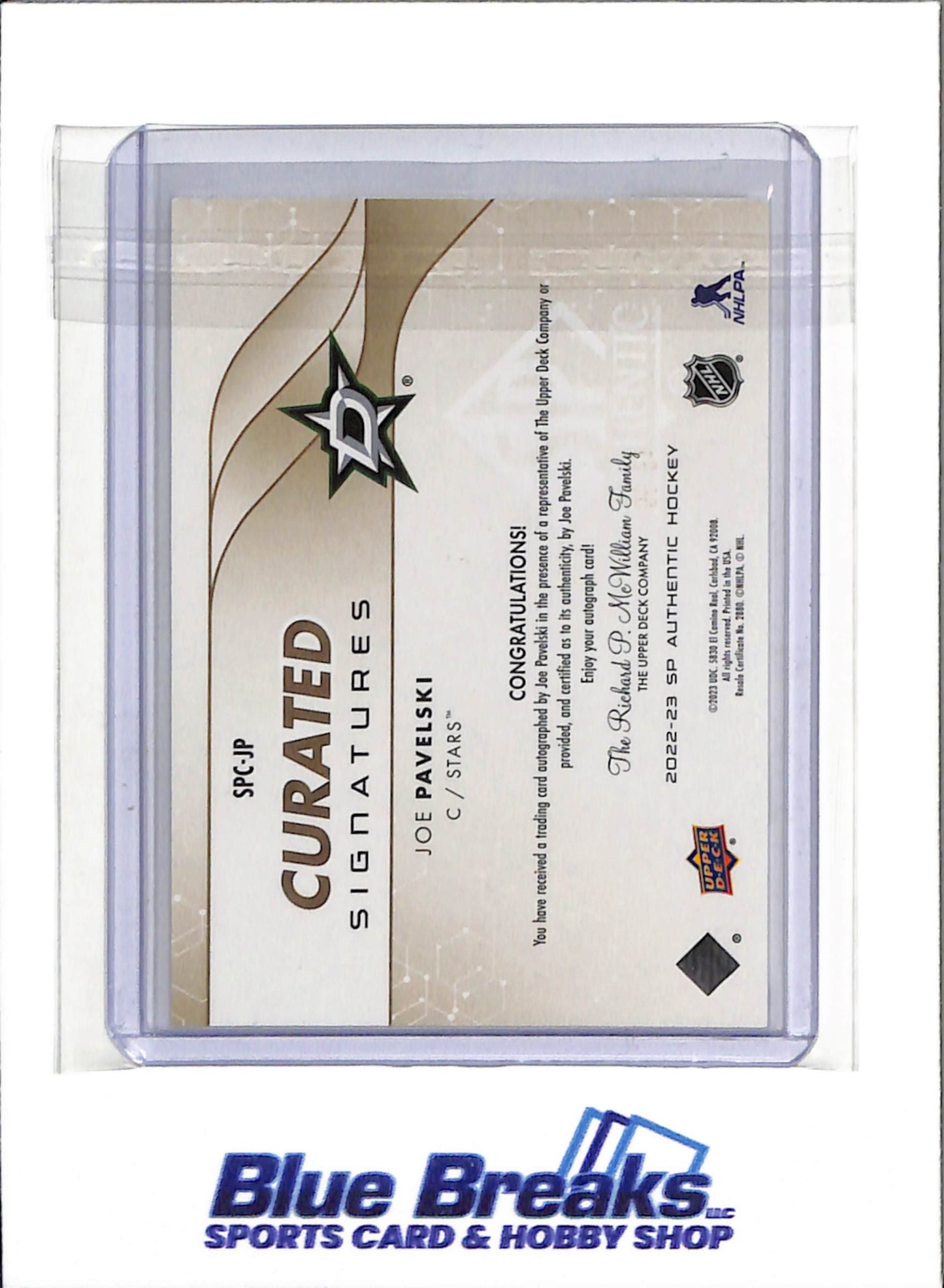 2022-23 Upper Deck - Curated Signatures - Authentic - Joe Pavelski - 47/99 - #SPC-JP - Ice Hockey - Stars - drop