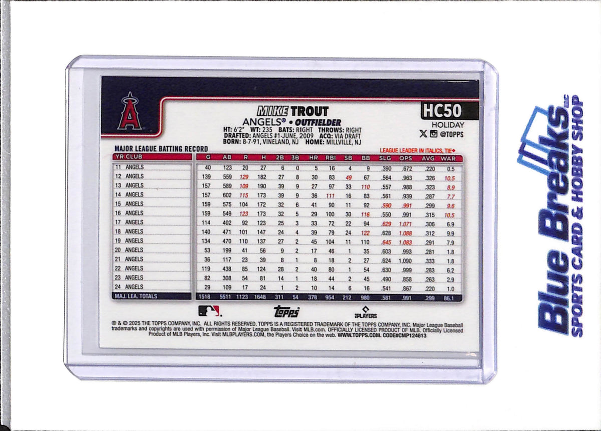 2025 Topps - Chrome - Holiday Foil - Mike Trout - 409/499 - #HC50 - Baseball - Angels