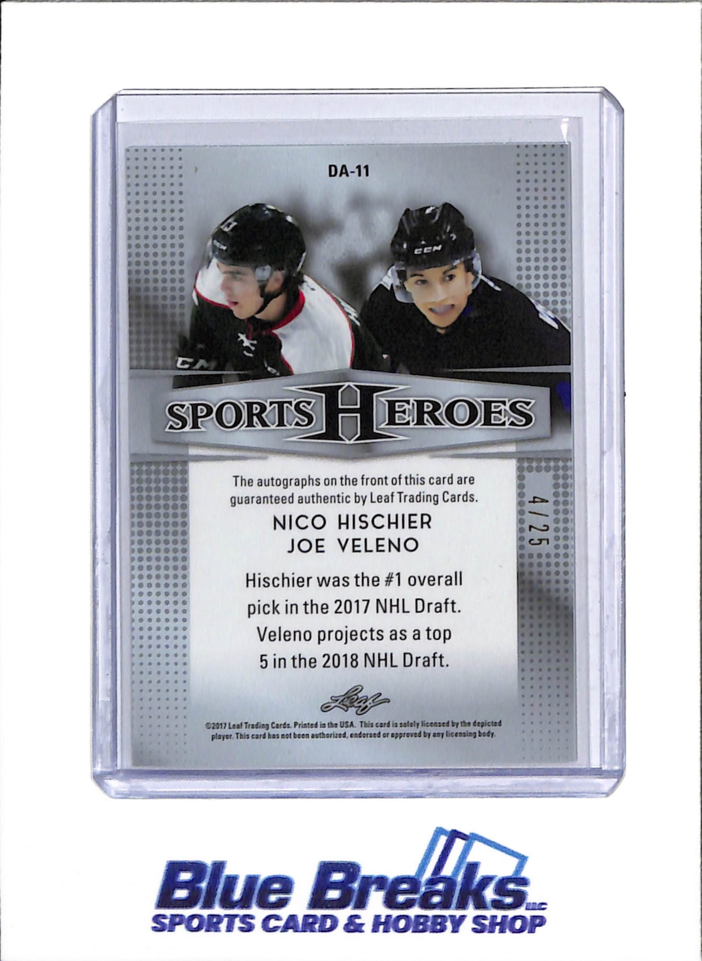 2017 Leaf - Sports Hero - Silve Wave Foil - Dual Autograph - Nico Hischier and Joe Veleno - 4/25 - #DA-11 - Ice Hockey - Devils and Canadiens - drop