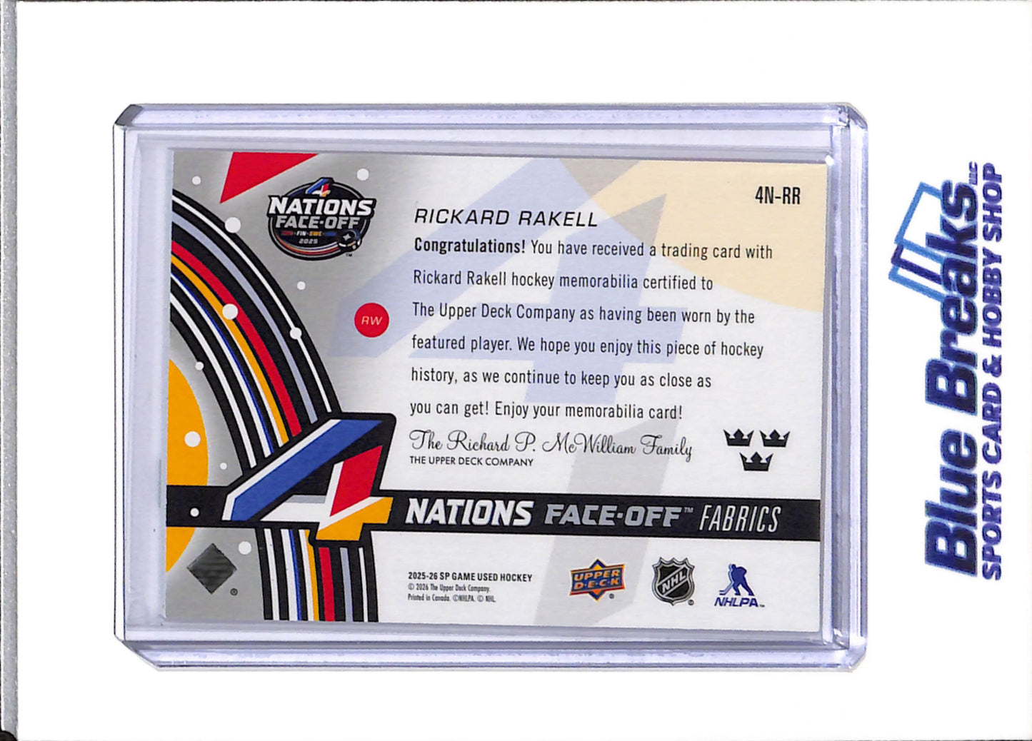 2025-26 Upper Deck - Nations Face Off Fabrics - Rickard Rakell - #4N-RR - Ice Hockey - Sweden
