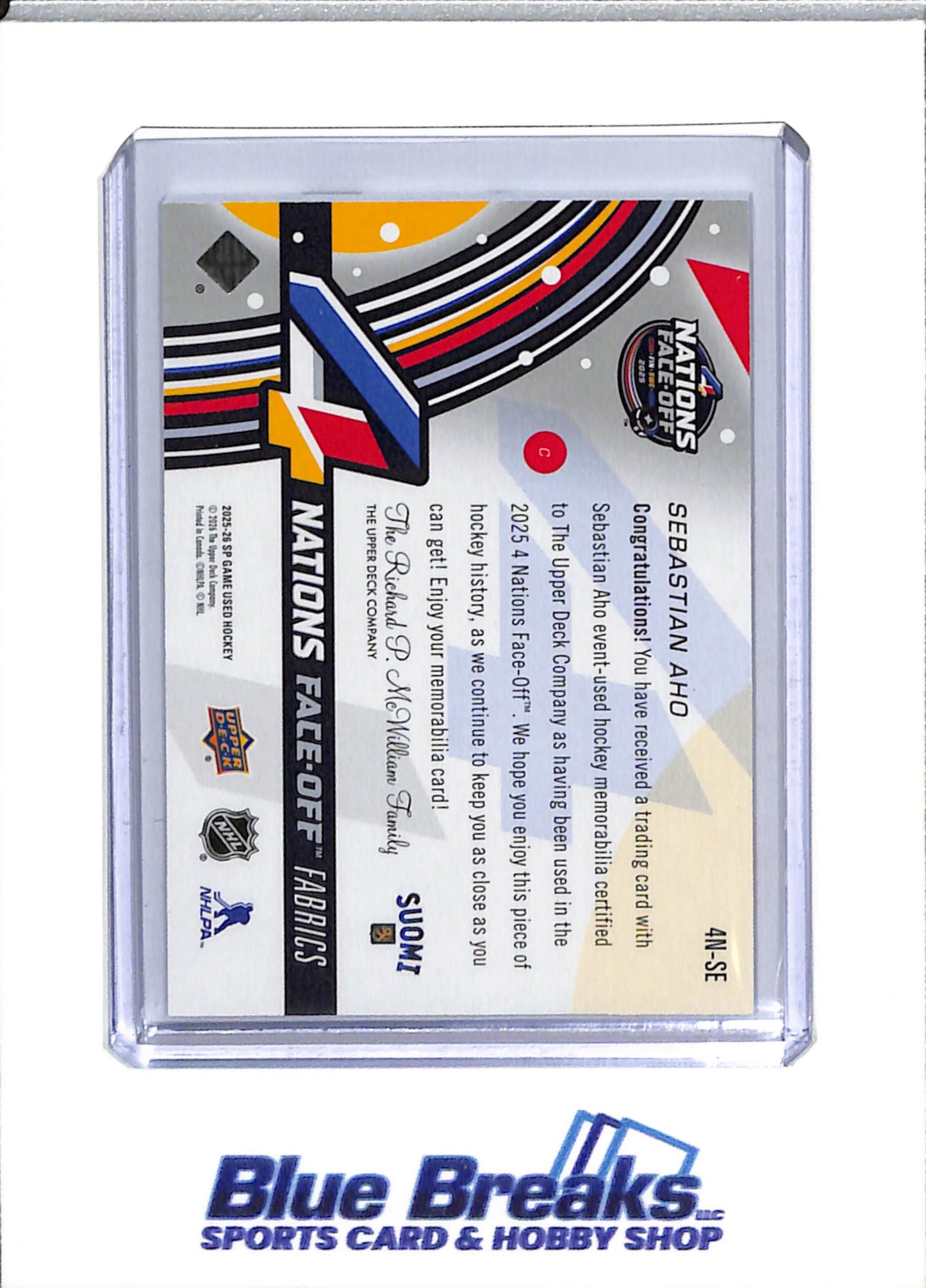 2025-26 Upper Deck - 4 Nations Face Off - Fabrics - Sebastian Aho - #4N-SE - Ice Hockey - Suomi - drop