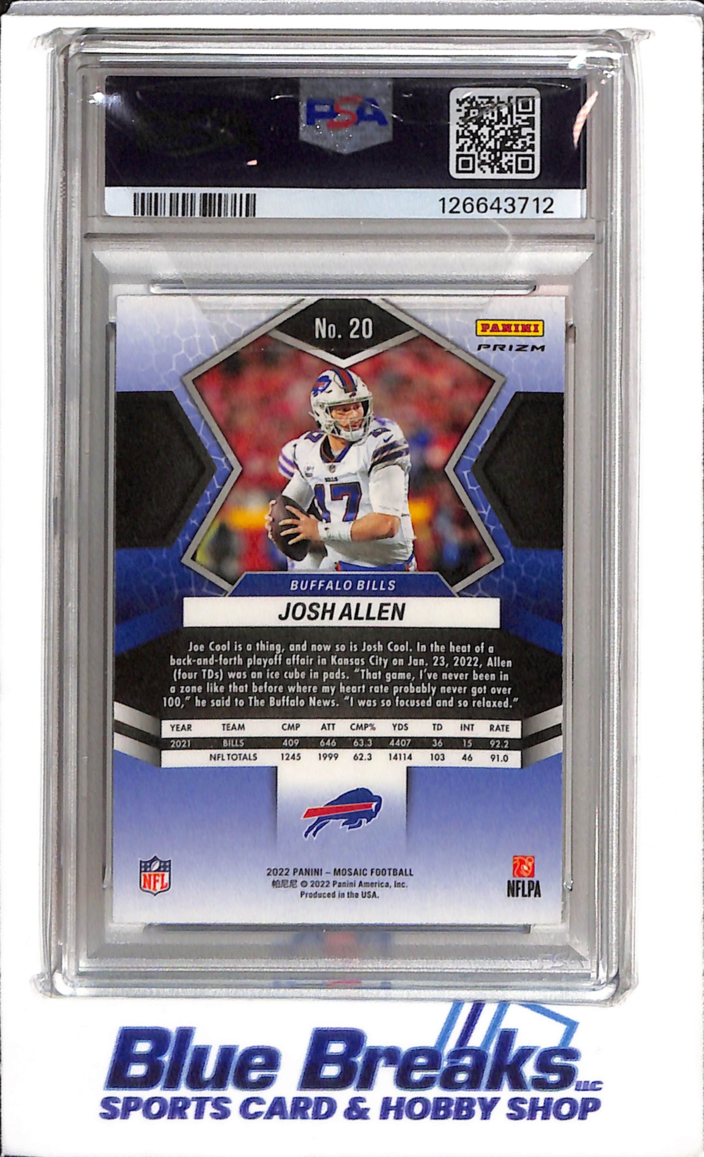 2022 Panini - Mosaic - Reactive Orange - Josh Allen - PSA10 - #20 - Football - Bills - drop