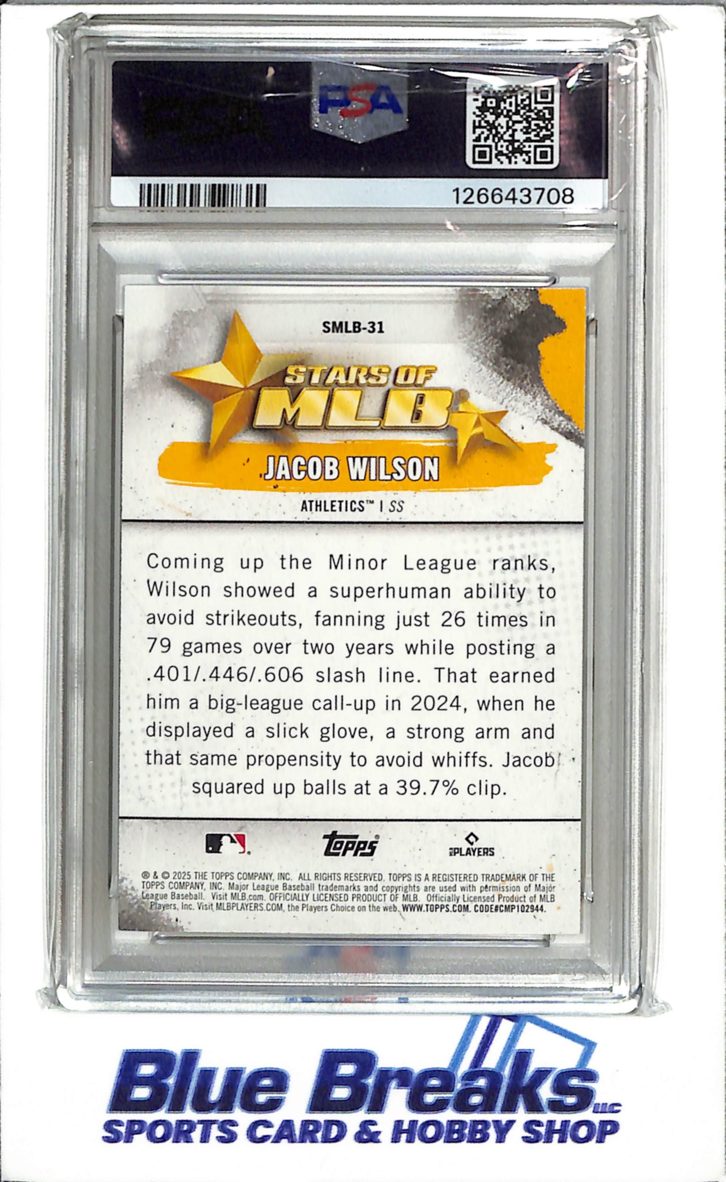 2025 Topps - Stars of MLB - Rookie Card - Jacob Wilson - PSA10 - #SMLB-31 - Baseball - Athletics - drop
