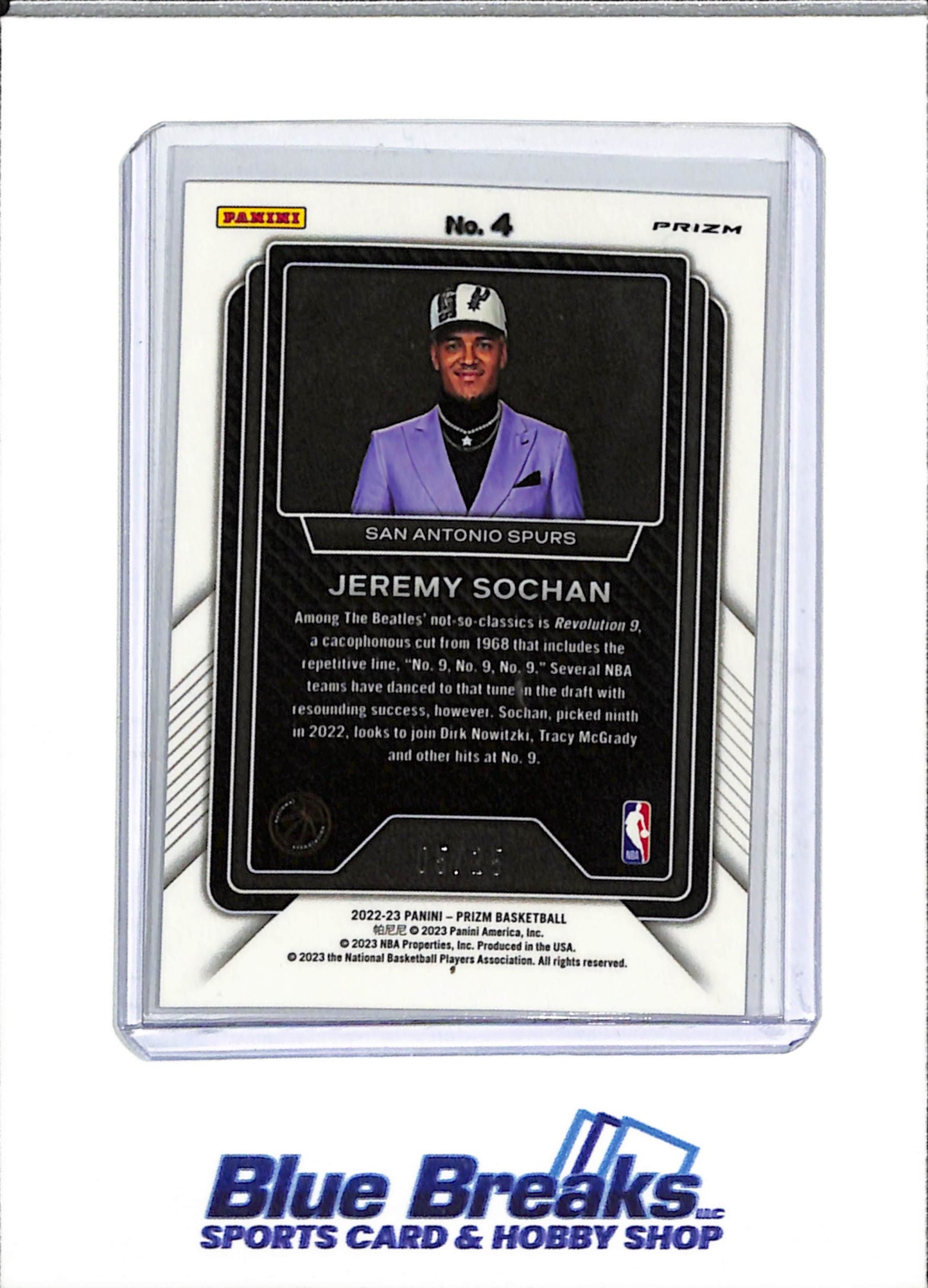 2022-23 Panini - Prizm - Luck Lottery - Silver Refractor - Jeremy Sochan - 05/25 - #4 - Basketball - Spurs - drop