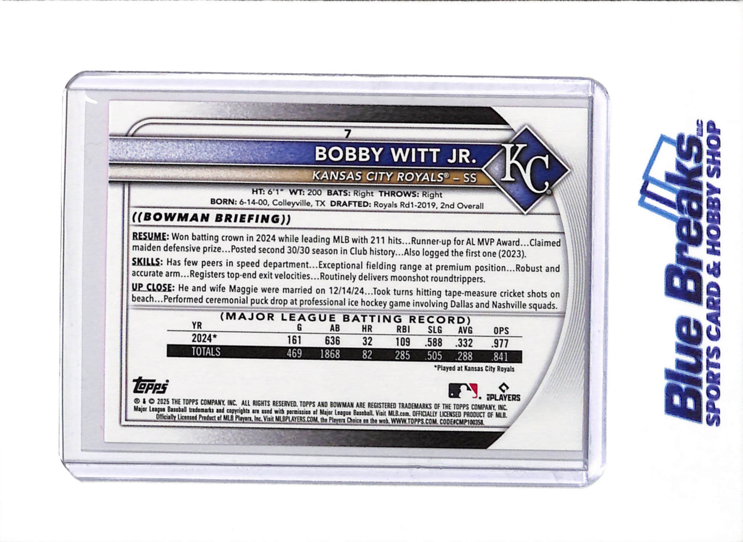 2025 Topps - Bowman - Pink Border - Bobby Witt Jr. - 002/175 - #7 - Baseball - Royals