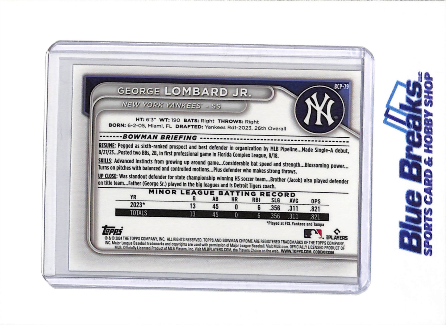 2024 Topps - Bowman Chrome - 1st - Silver Mojo Refractor - George Lombard Jr. - #BCP-79 - Baseball - Yankees