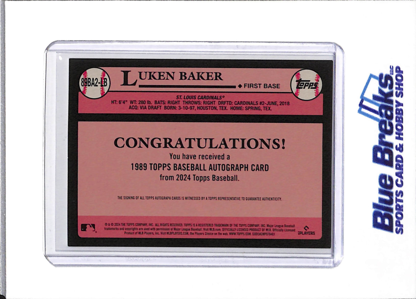 2024 Topps - 35 Anniversary - Auto - Lunken Baker - #89BA2-LB - Baseball - Cardinals