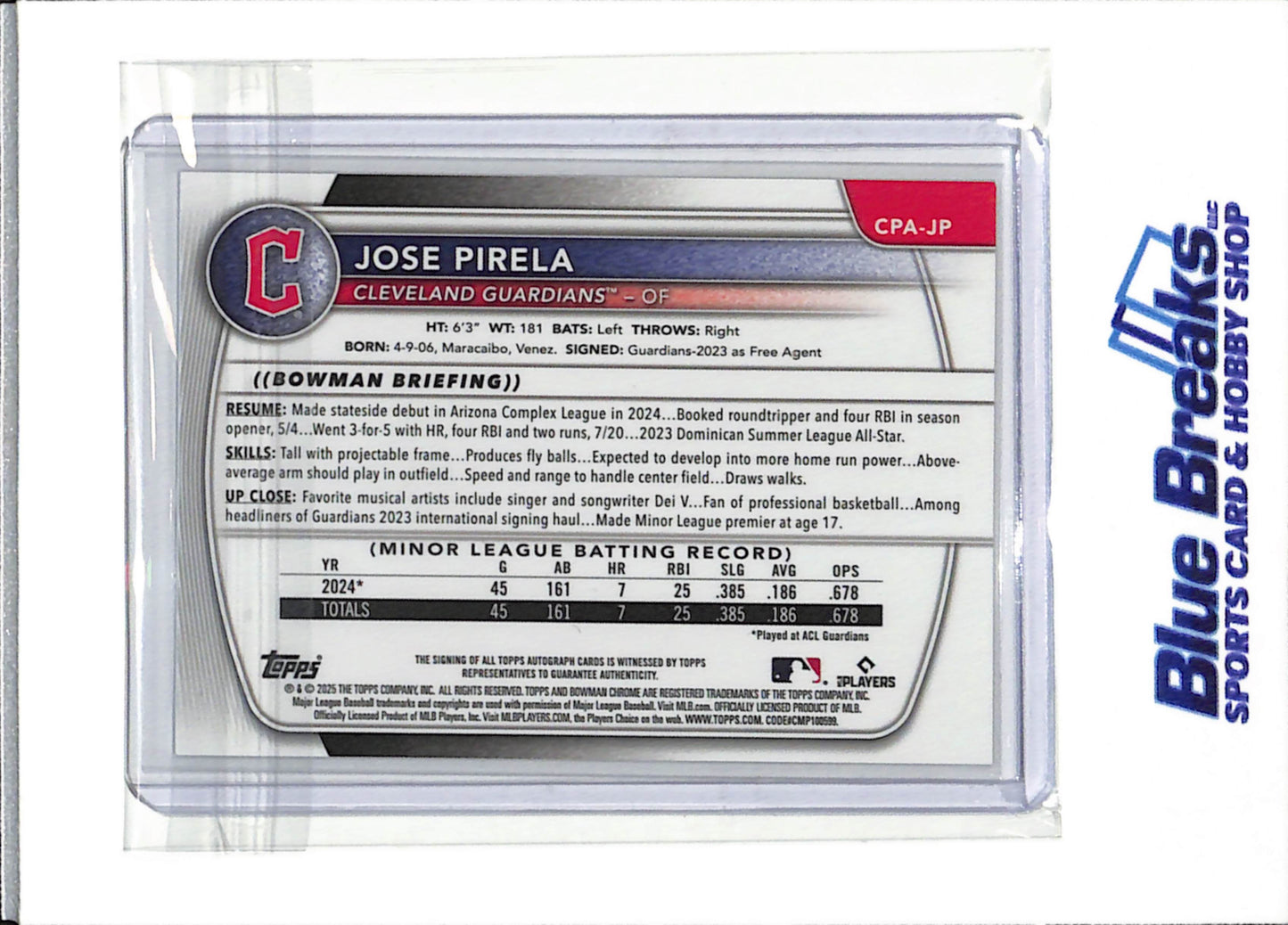 2025 Bowman Chrome - 1st - Silver Foil - Auto - Jose Pirela - Baseball - Guardians
