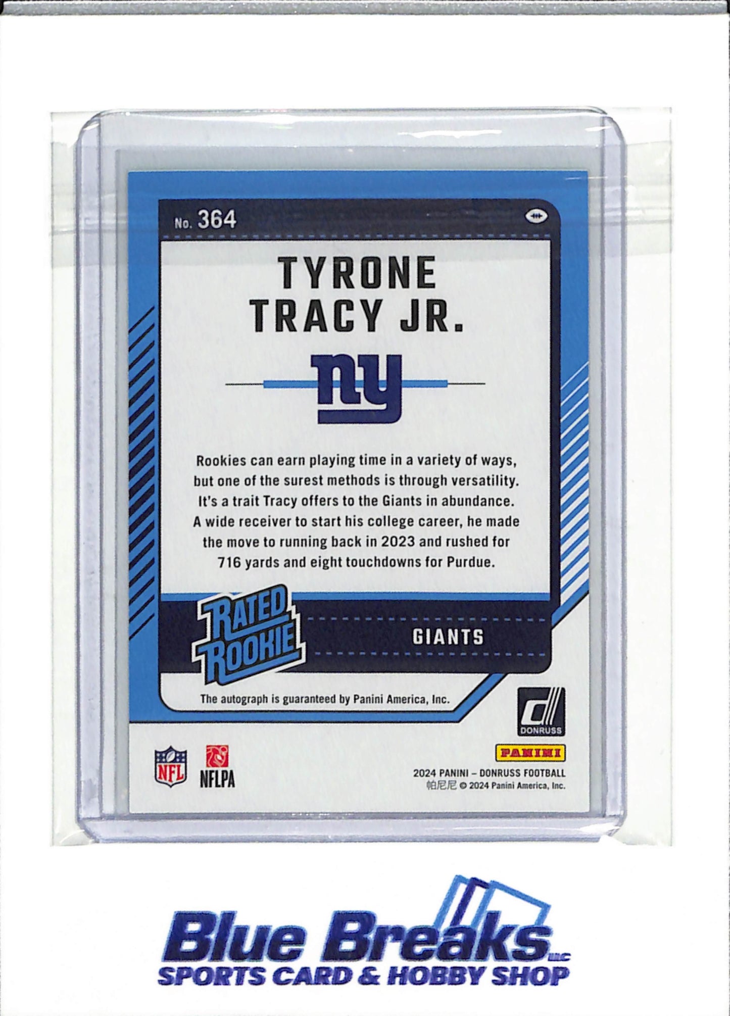 2024 Panini - Donruss - Rated Rookie - Auto - Tyrone Tracy Jr. - #364 - Football - Giants - drop