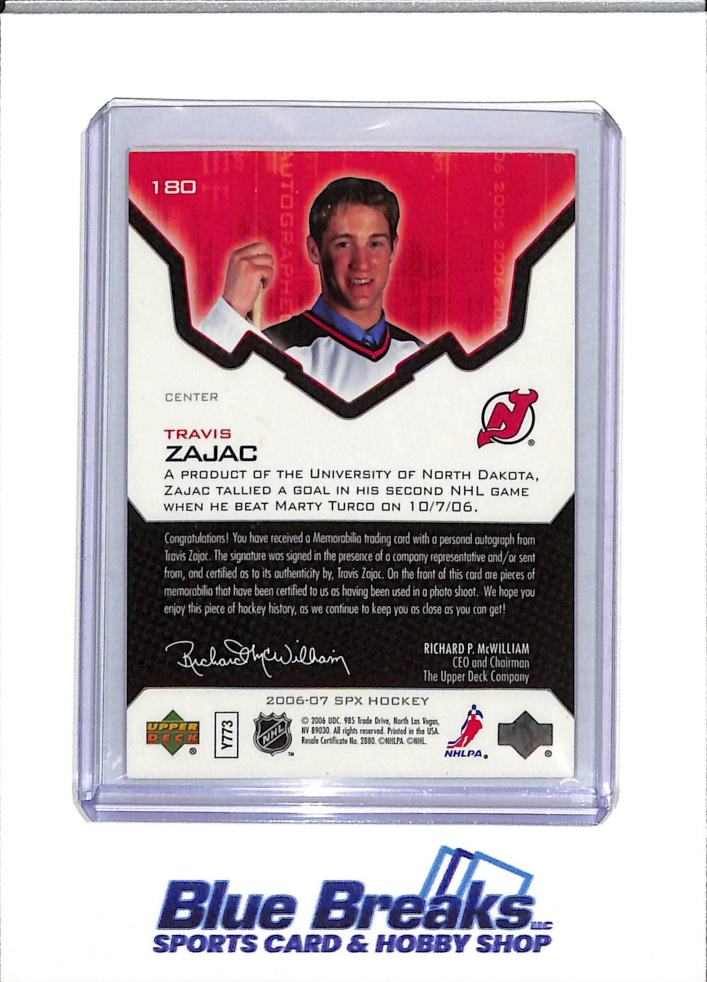 2006 Upper Deck - Rookie Jersey - Auto - Travis Zajac - 0187/1299 - #180 - Ice Hockey - Devils - drop